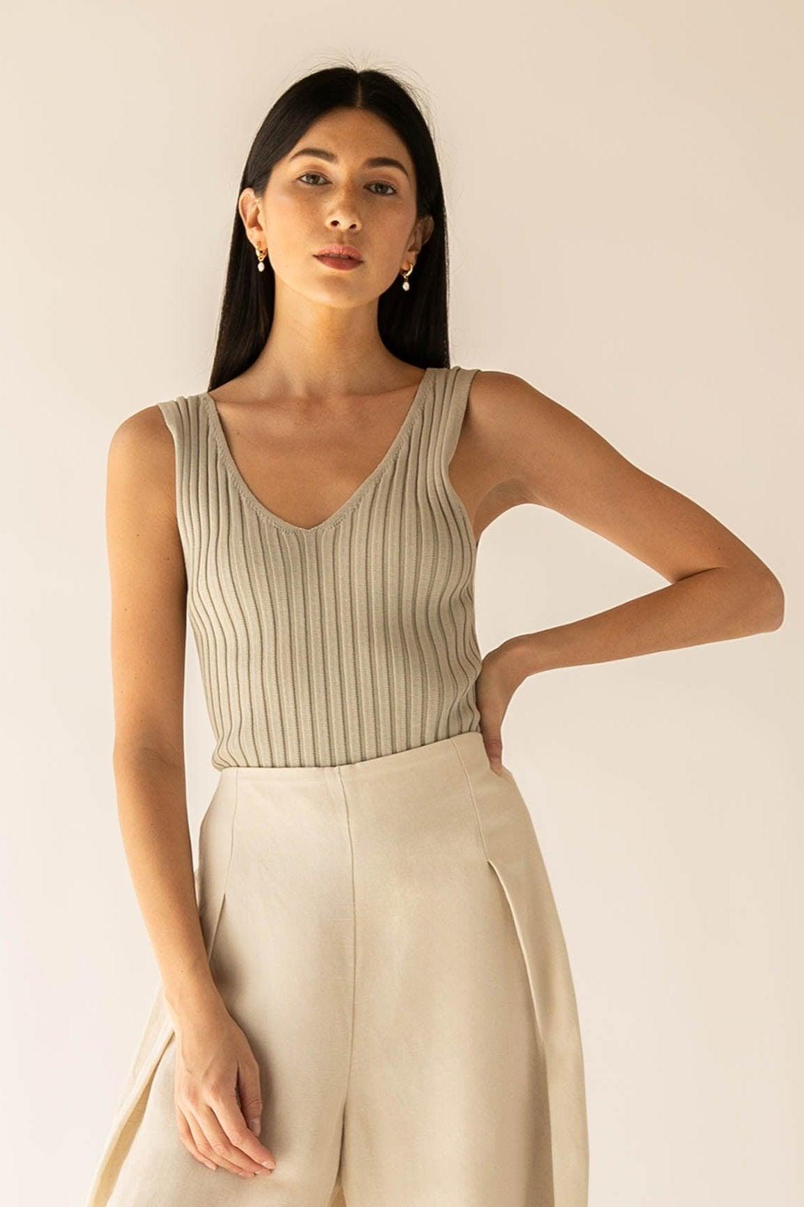 RIB-KNIT V-NECK TANK by OAK + FORT