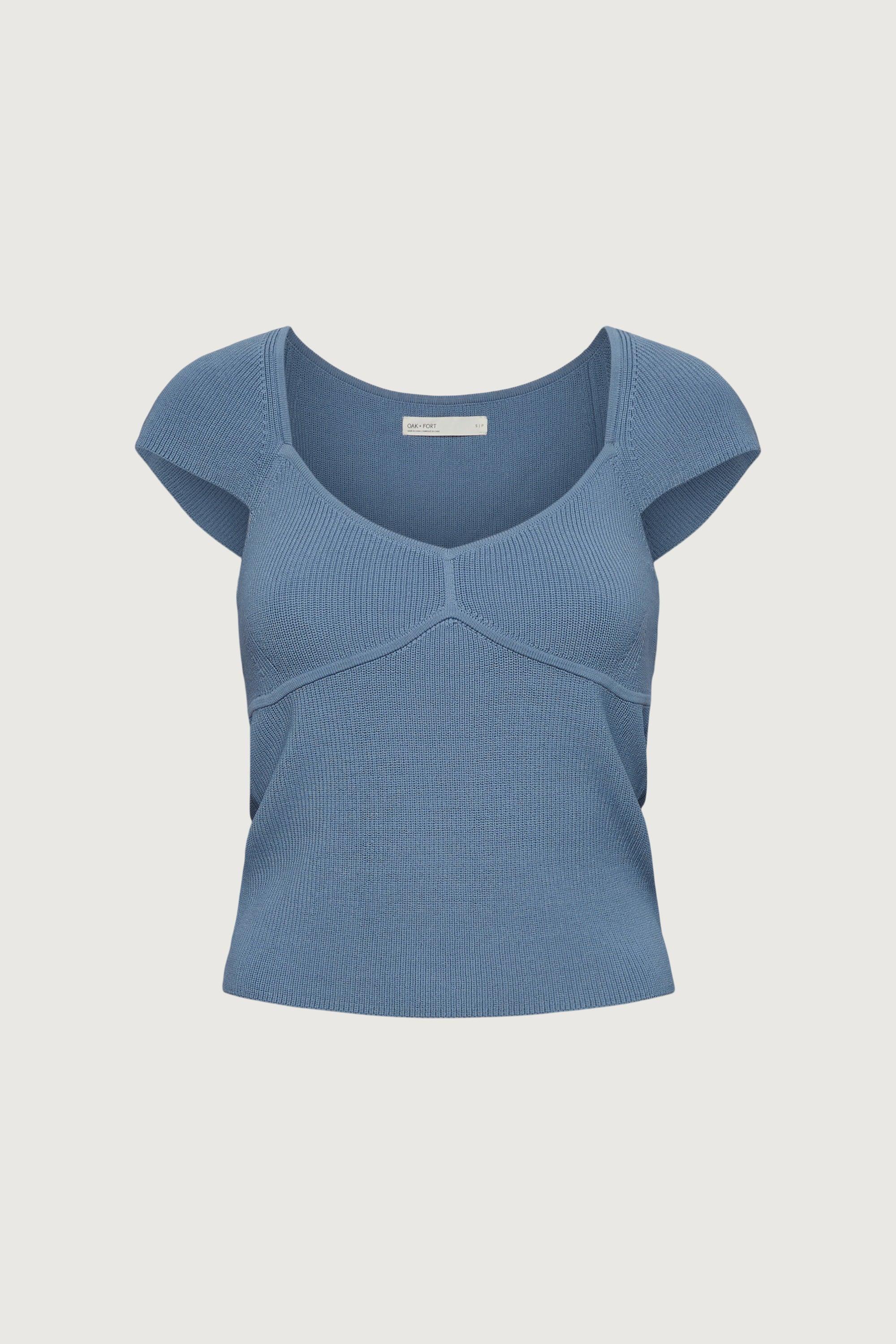 RIBBED CAP SLEEVE SHORT SLEEVE SWEATER by OAK + FORT