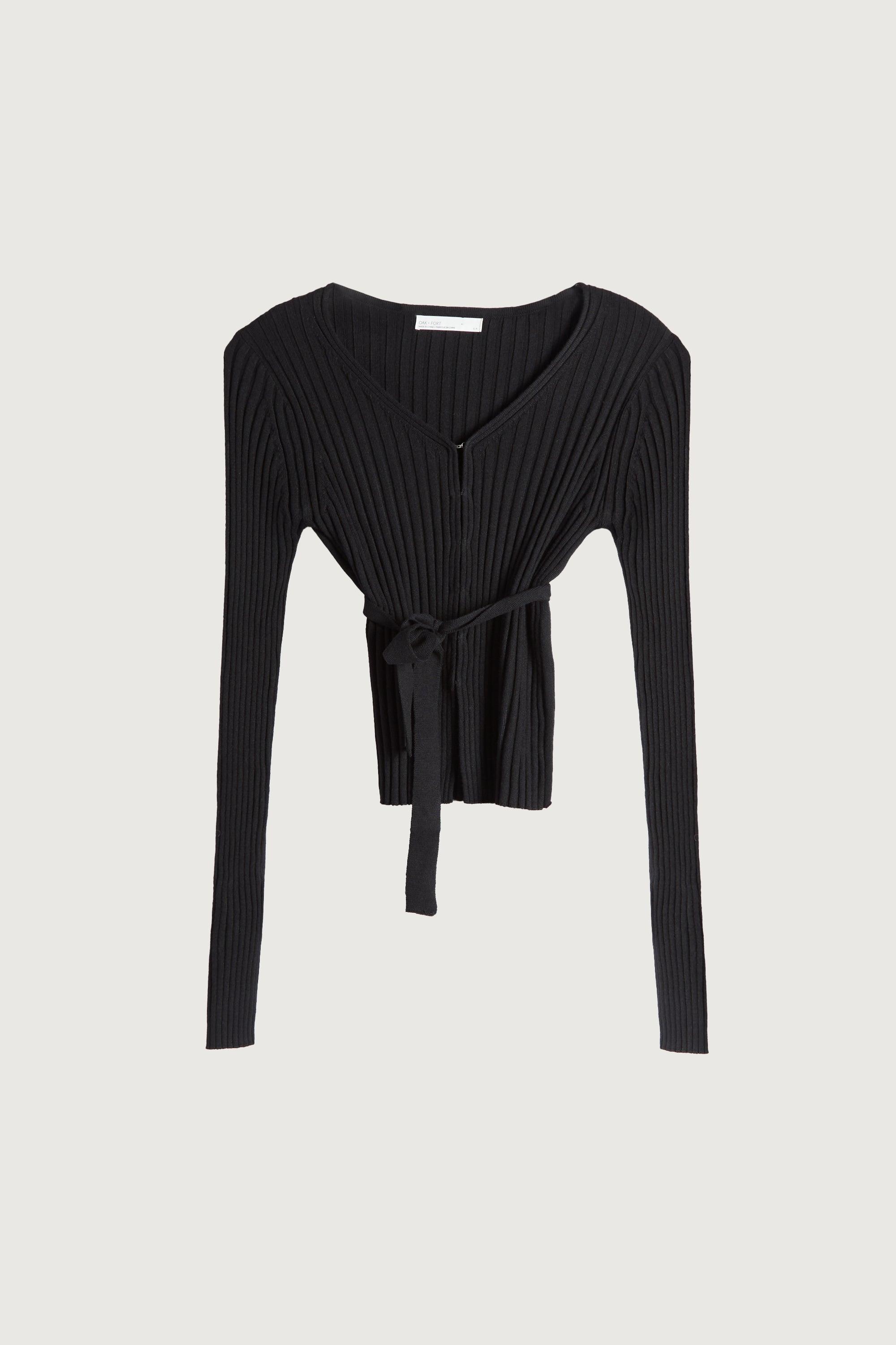 RIBBED CARDIGAN WITH TIE by OAK + FORT