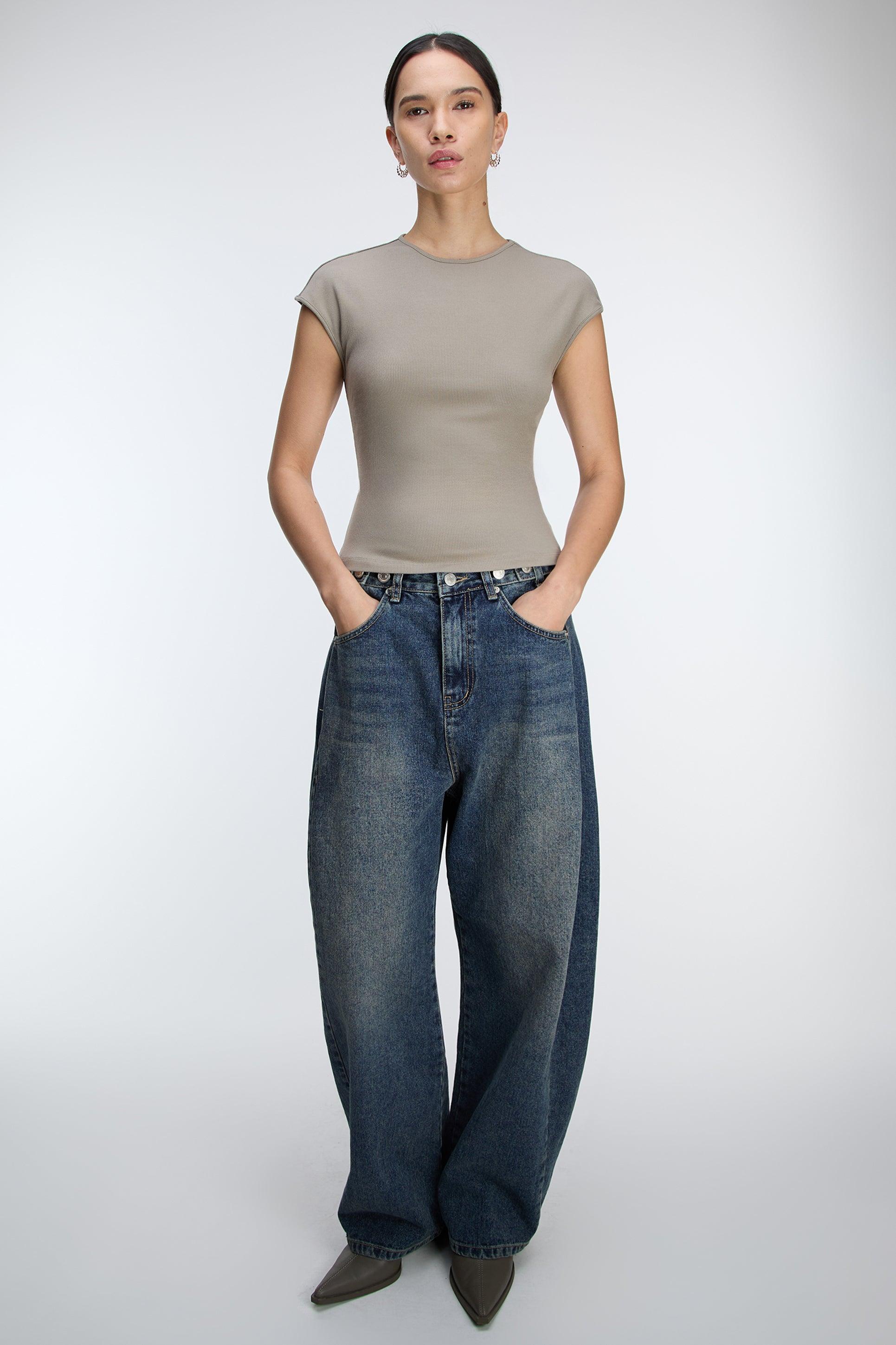 RIBBED MODAL CAP SLEEVE T-SHIRT by OAK + FORT
