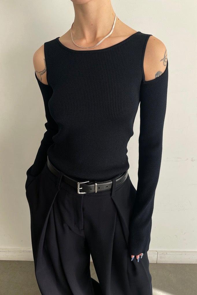 RIBBED SHOULDER CUTOUT SWEATER by OAK + FORT