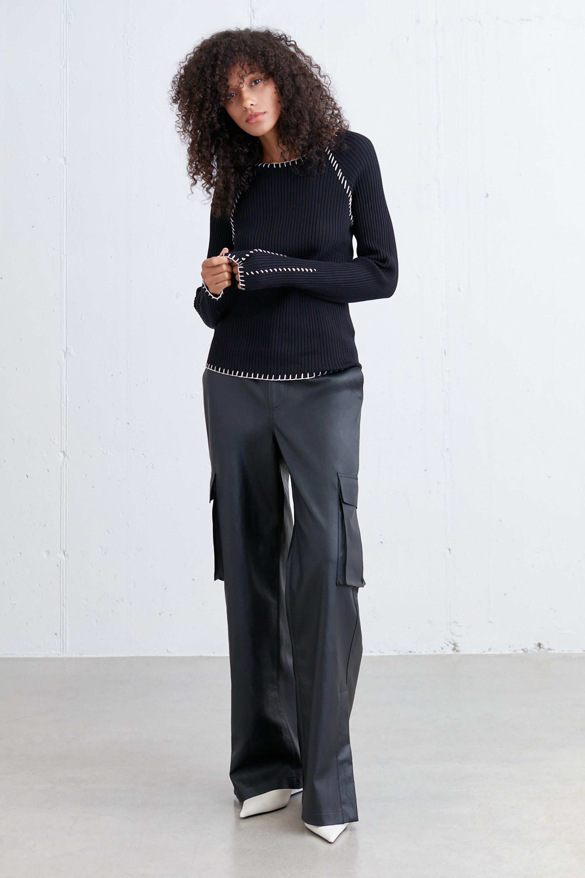 RIBBED SWEATER WITH CONTRAST STITCHING by OAK + FORT