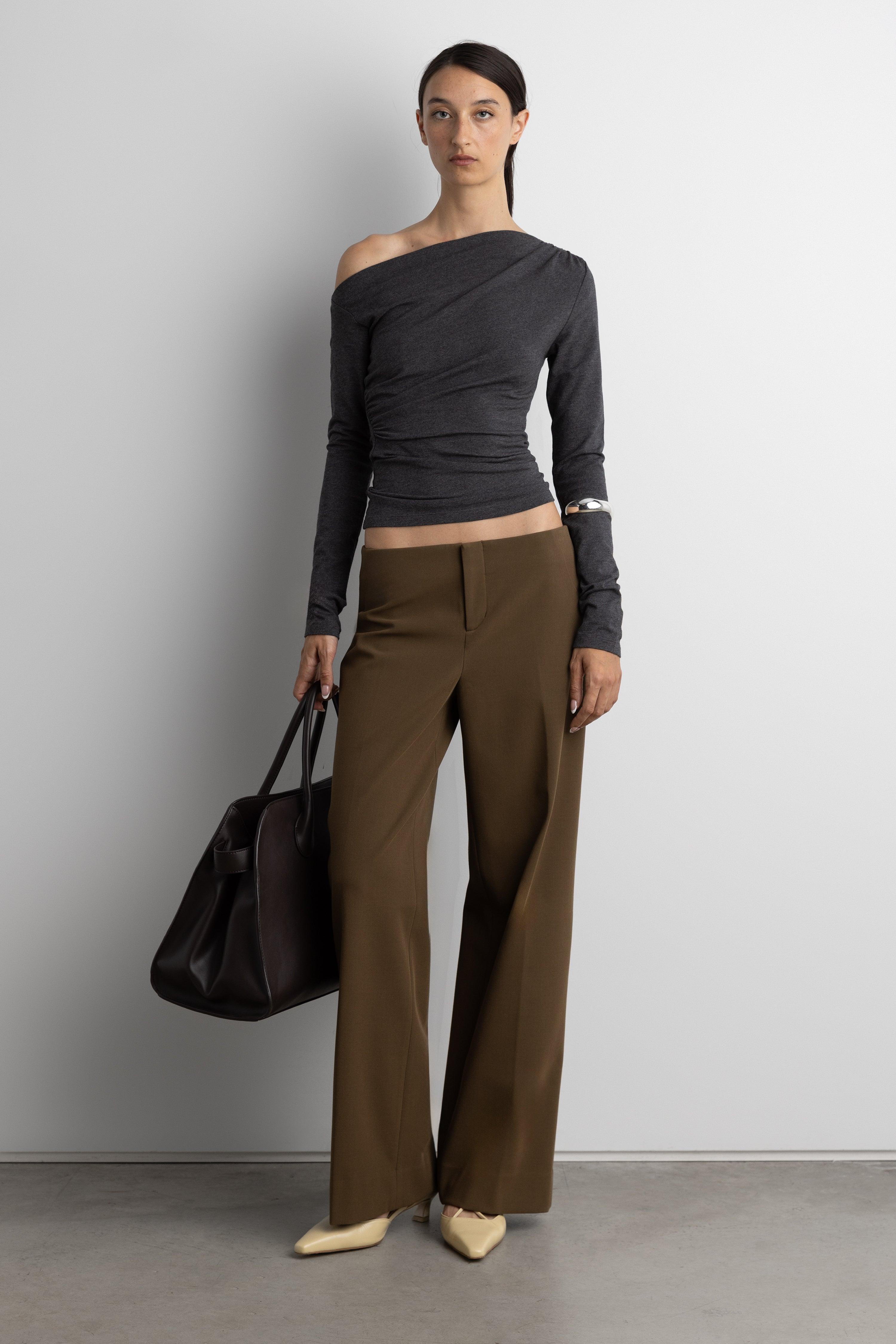 RUCHED ASYMMETRICAL LONG SLEEVE TOP by OAK + FORT