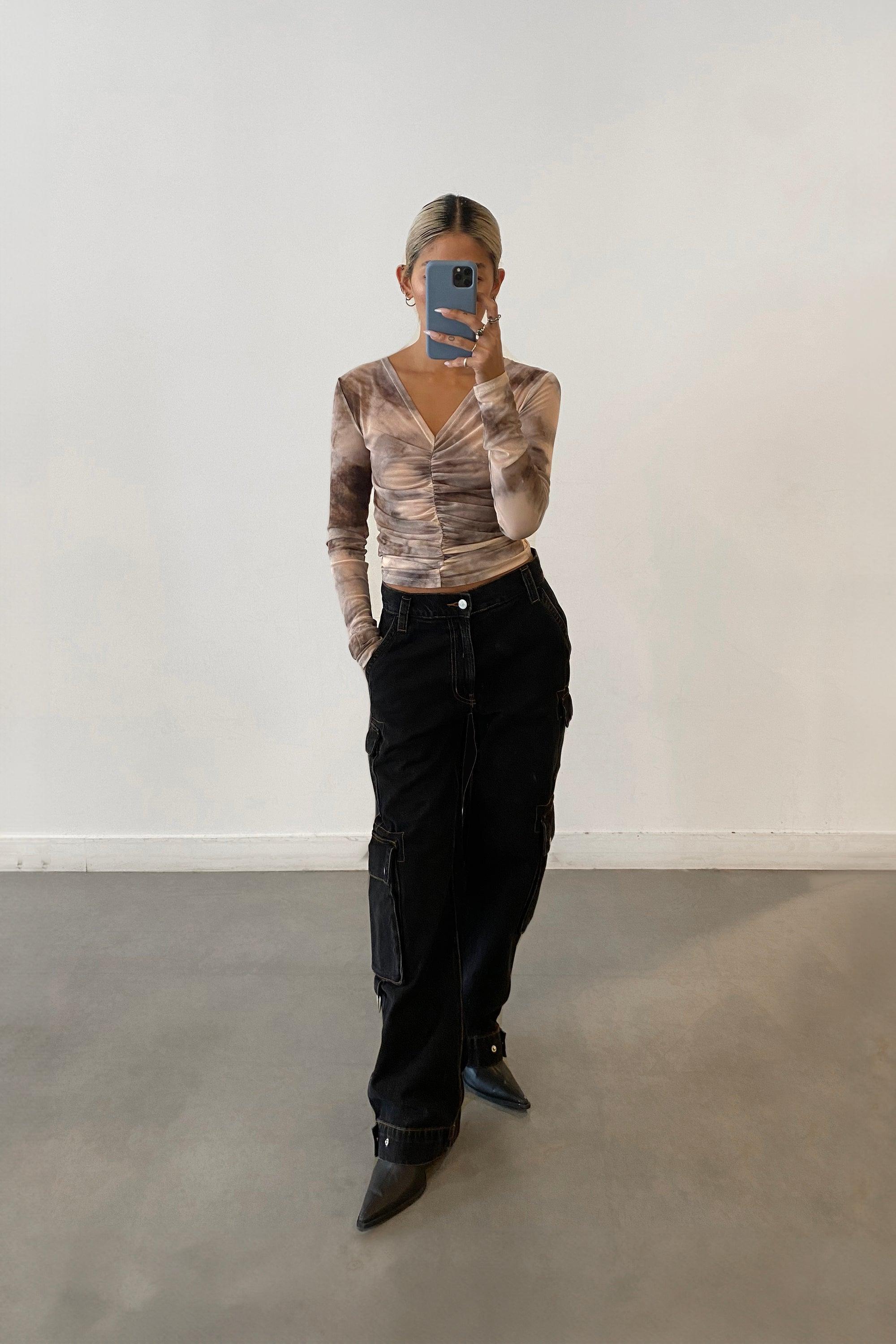 RUCHED FRONT MESH TOP by OAK + FORT