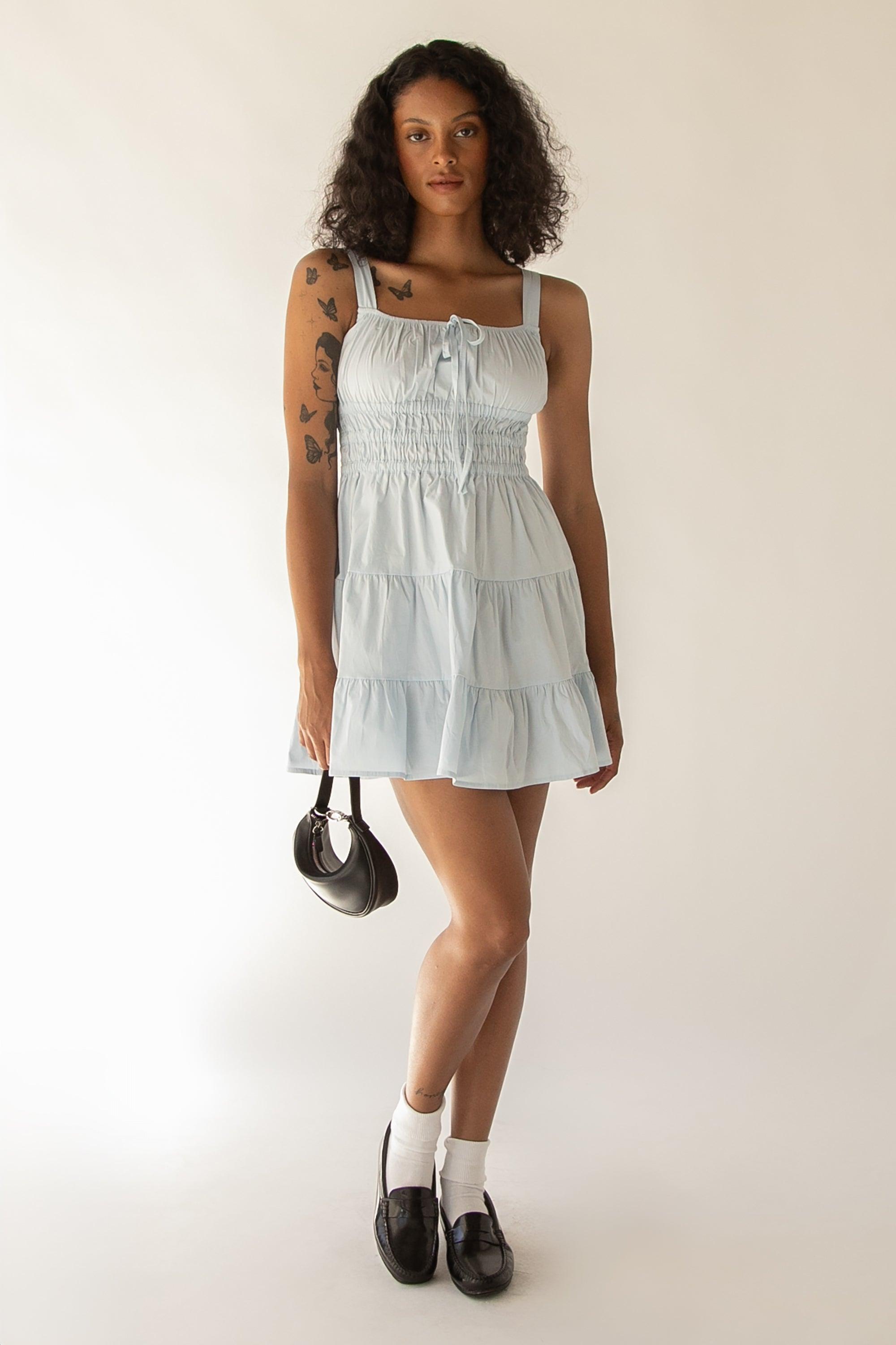 RUCHED MINI TIERED DRESS by OAK + FORT