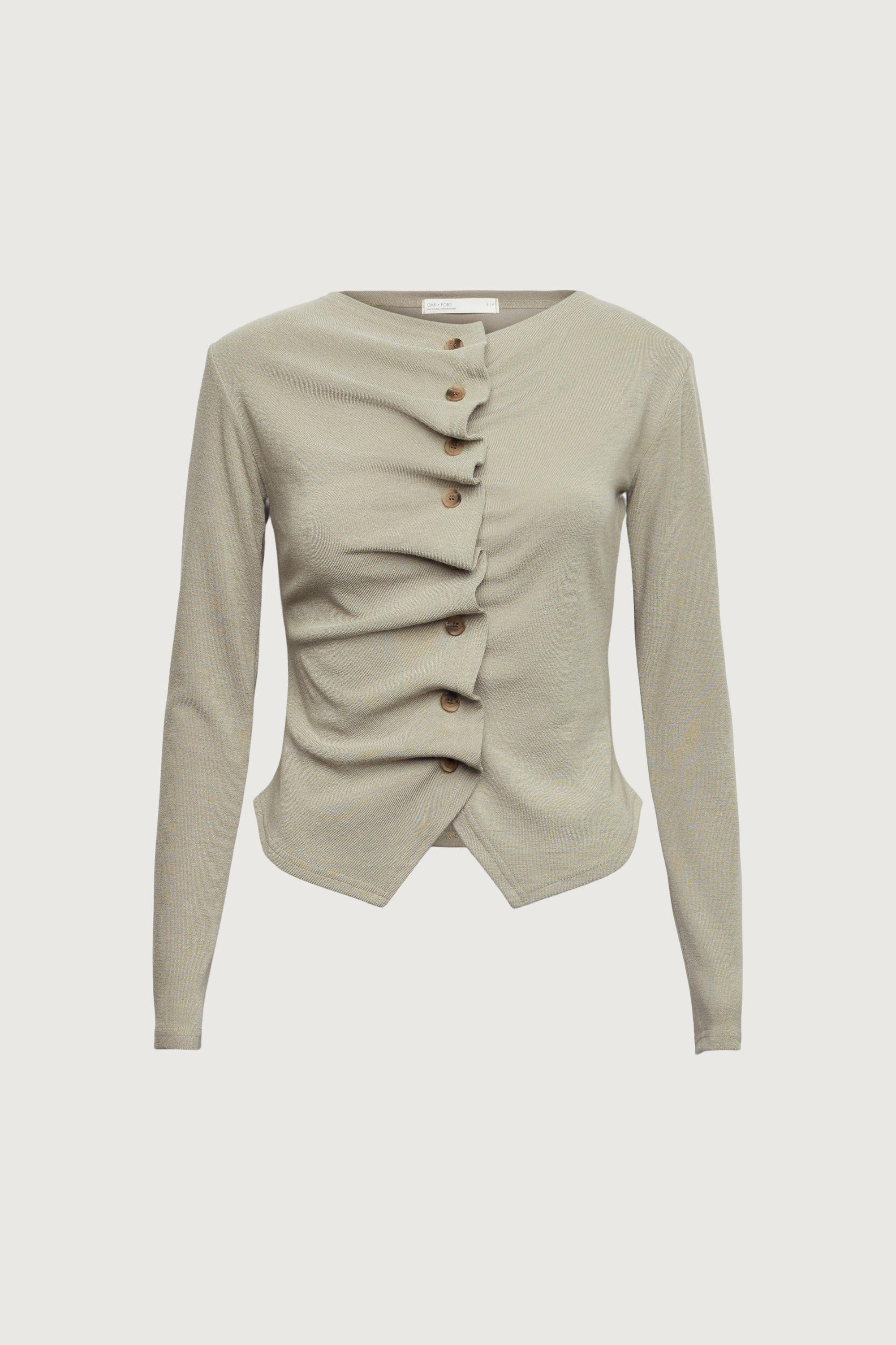 RUFFLE PLACKET BUTTON UP CARDIGAN by OAK + FORT