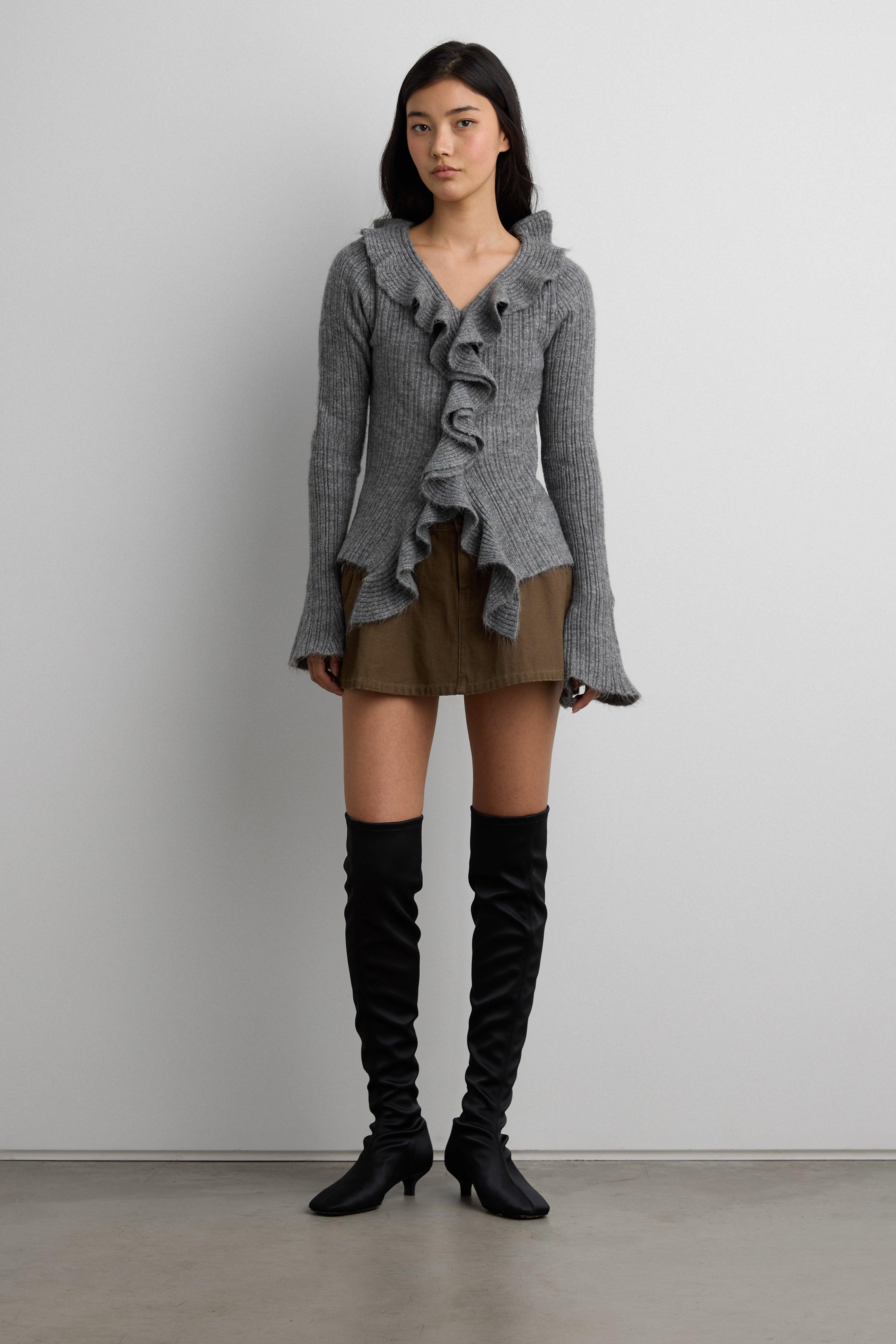 RUFFLED V-NECK SWEATER by OAK + FORT