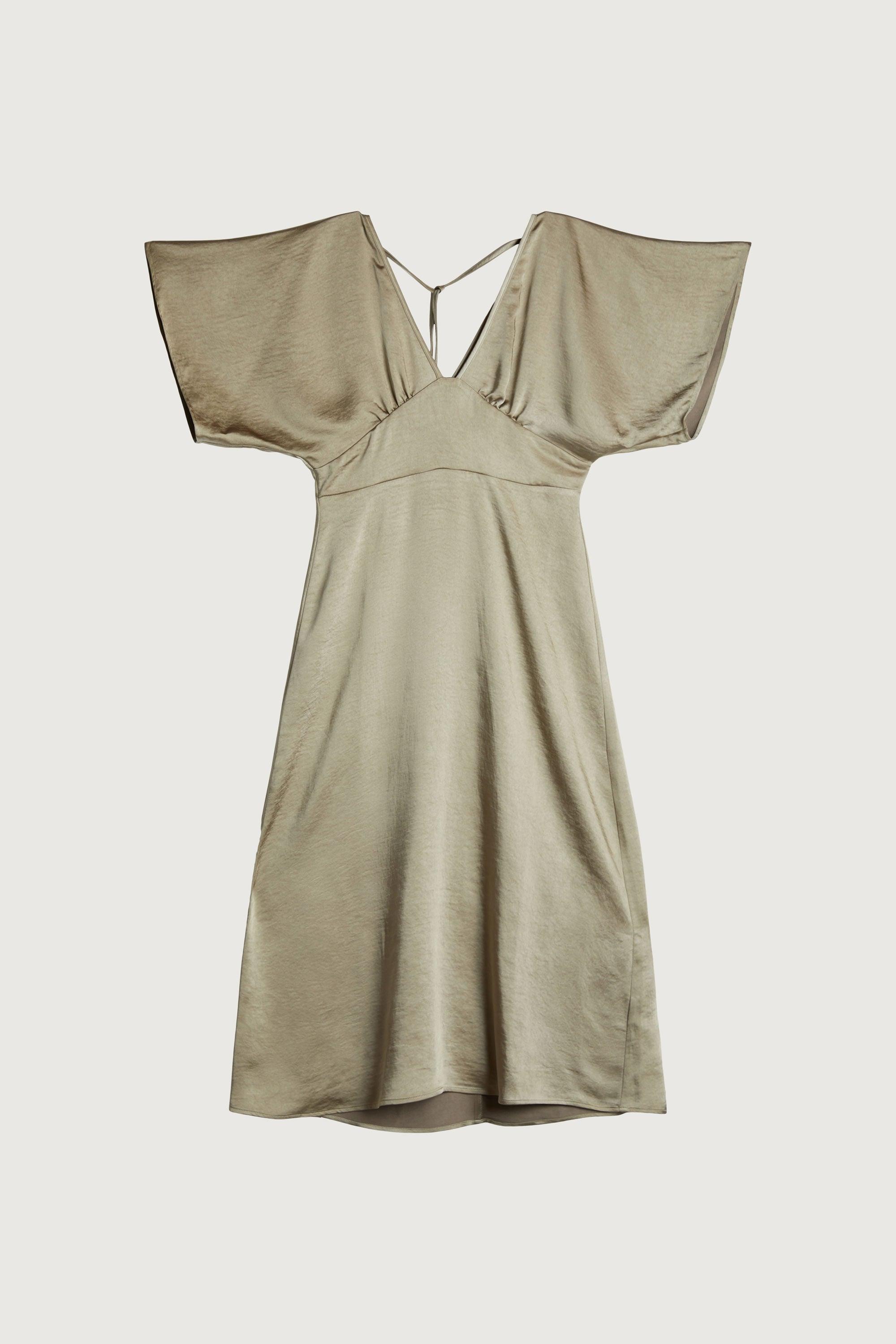 SATIN BUTTERFLY SLEEVE MIDI DRESS by OAK + FORT