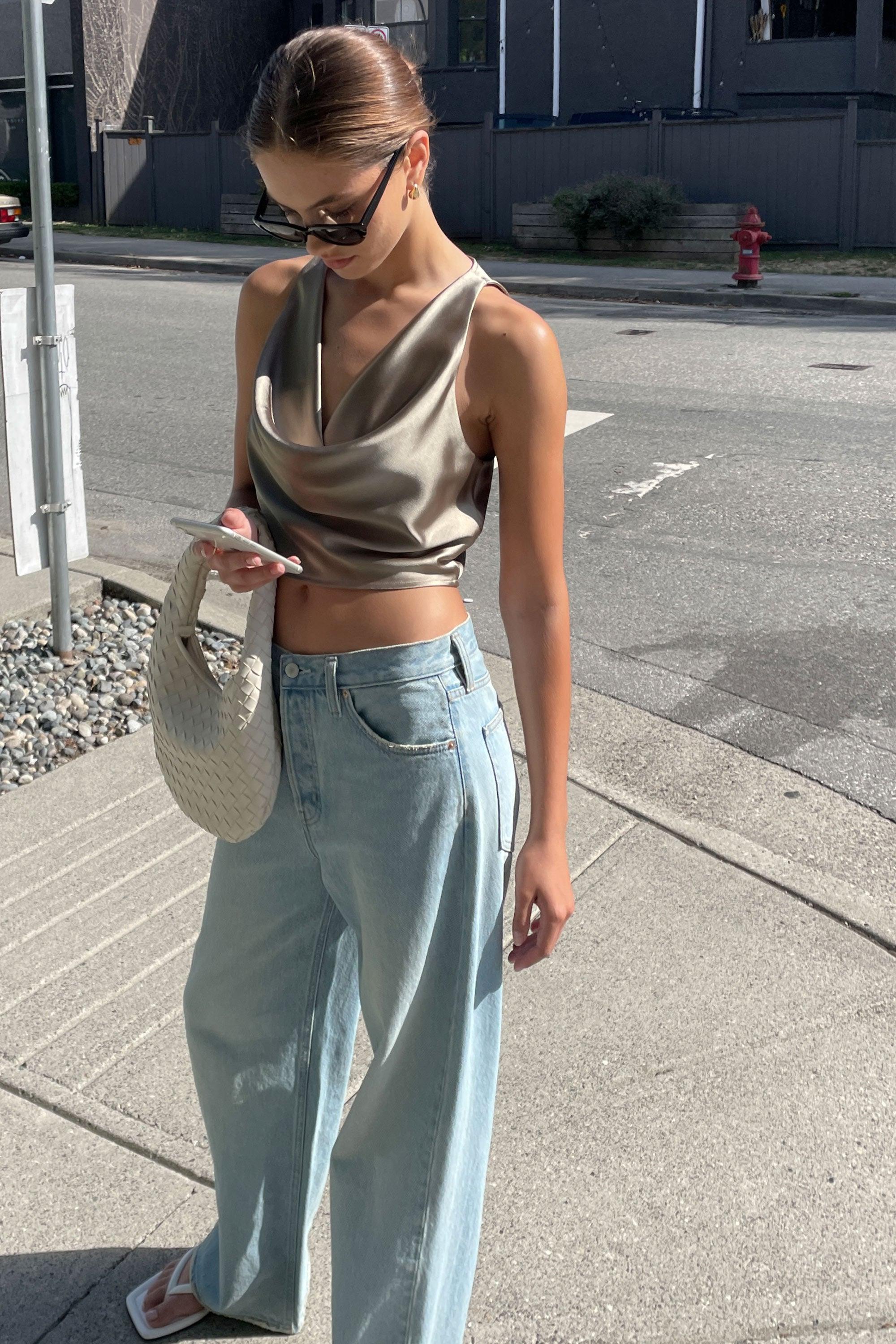 SATIN COWL NECK SLEEVELESS BLOUSE by OAK + FORT