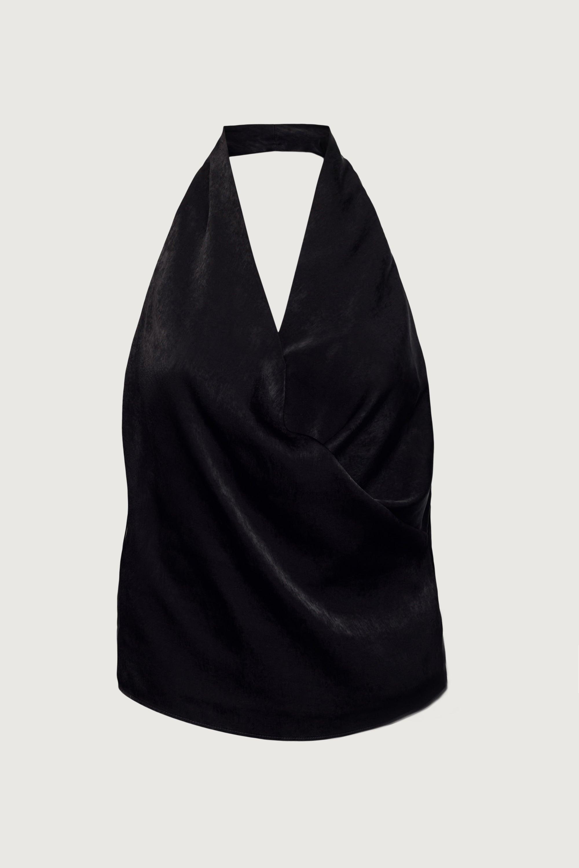 SATIN HALTER COWL NECK TOP by OAK + FORT