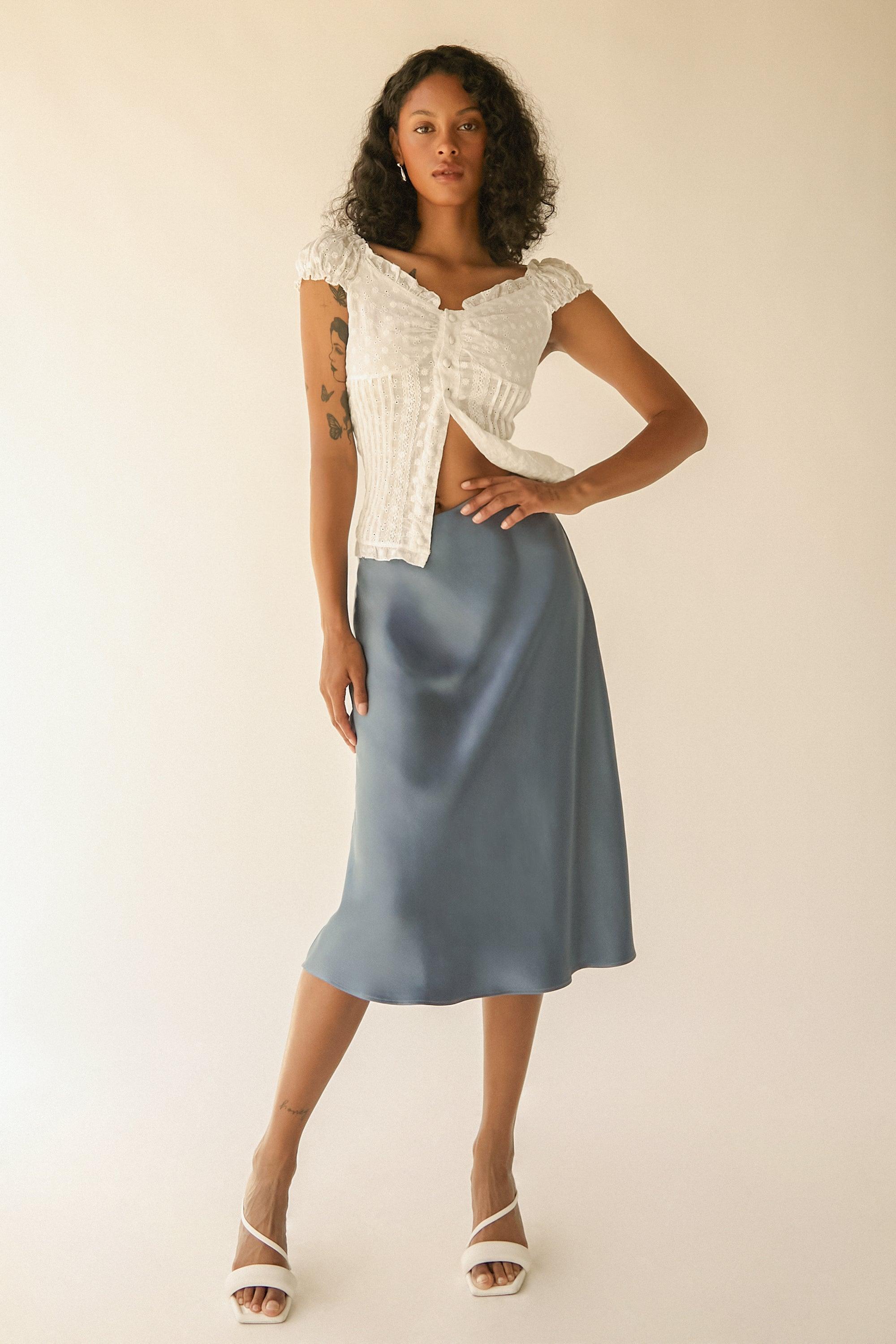 SATIN MIDI SLIP SKIRT by OAK + FORT