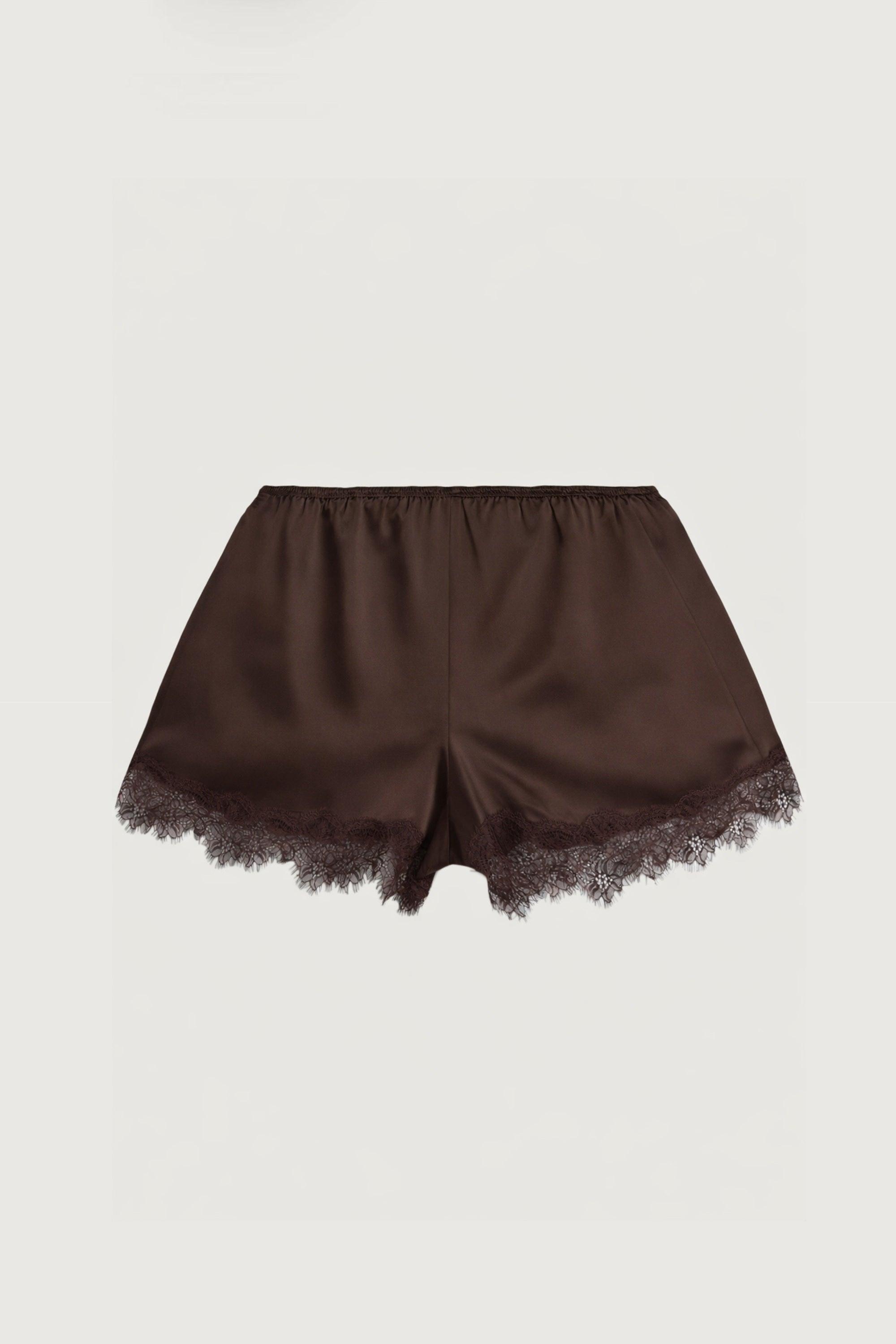 SATIN SHORT WITH LACE HEM by OAK + FORT