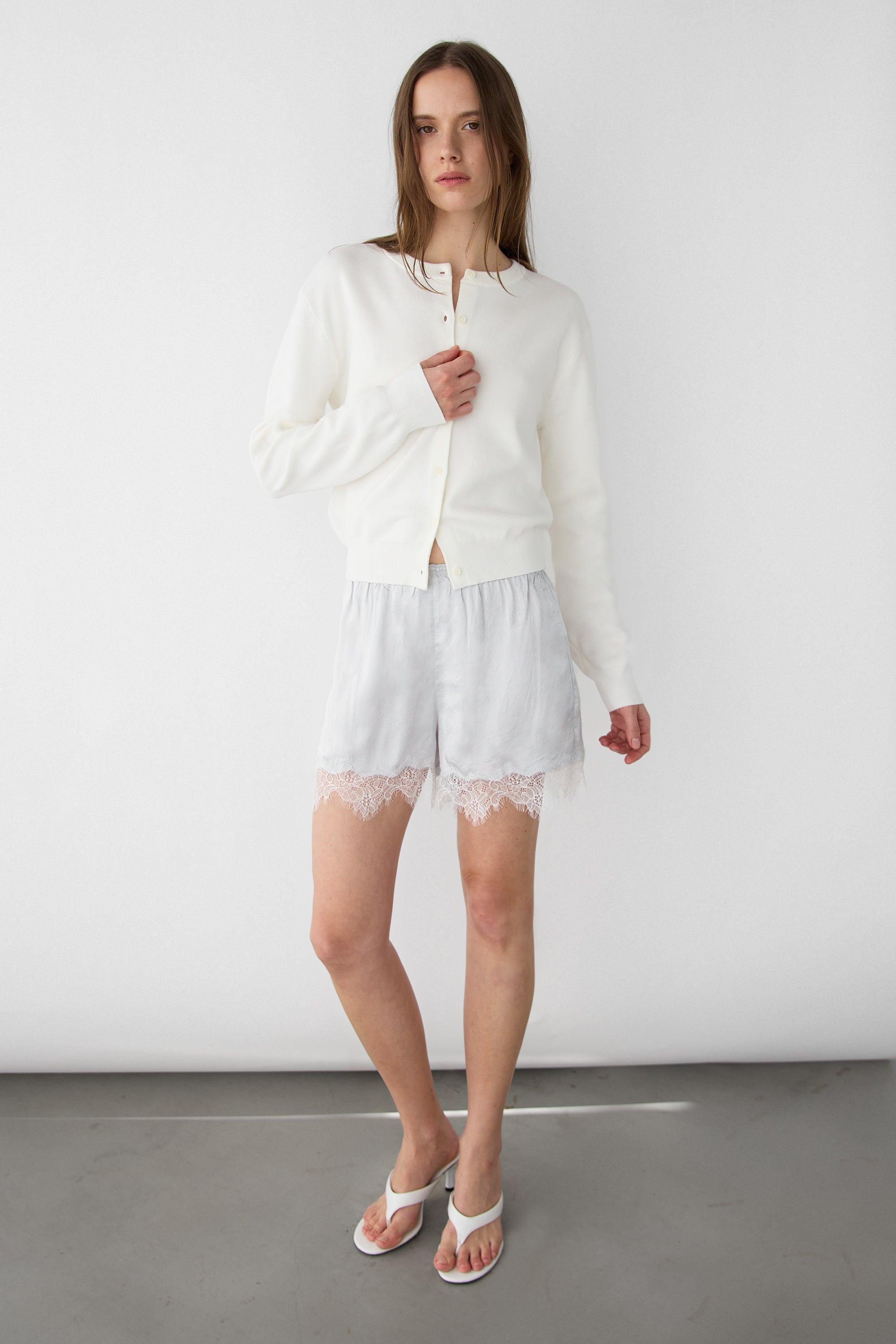 SATIN SHORT WITH LACE HEM by OAK + FORT
