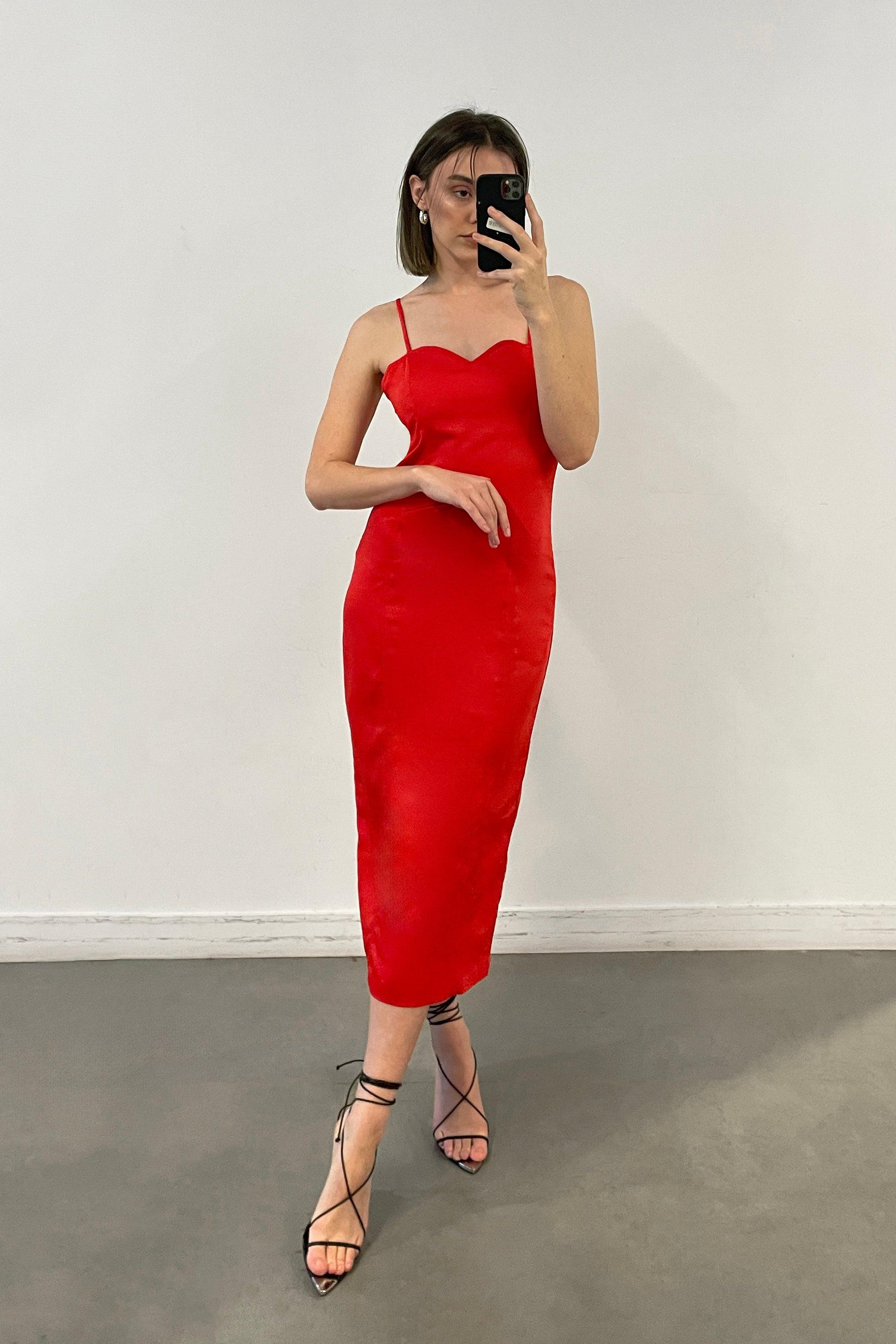 SATIN SWEETHEART MIDI DRESS by OAK + FORT