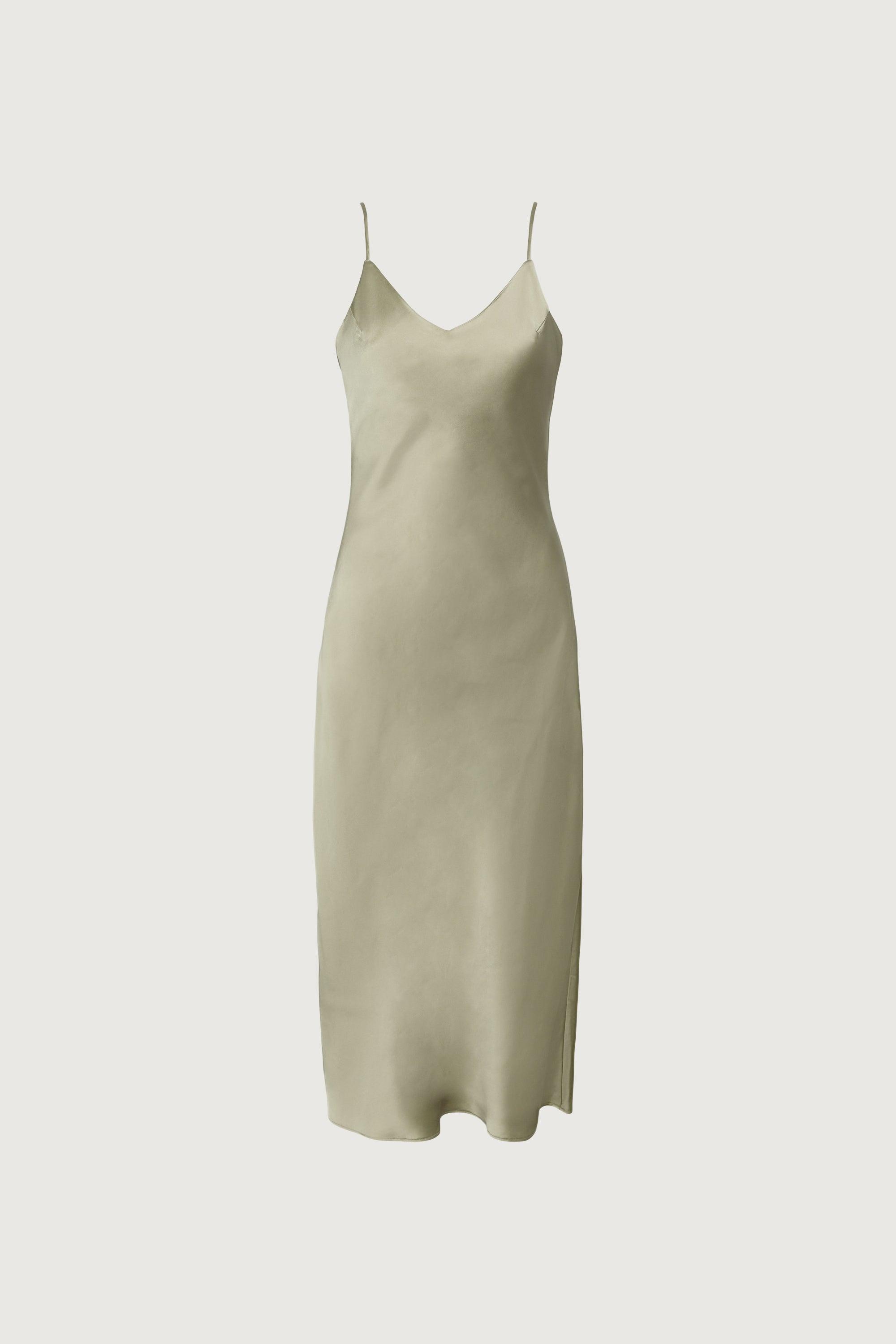 SATIN V-NECK SLIP MIDI DRESS by OAK + FORT