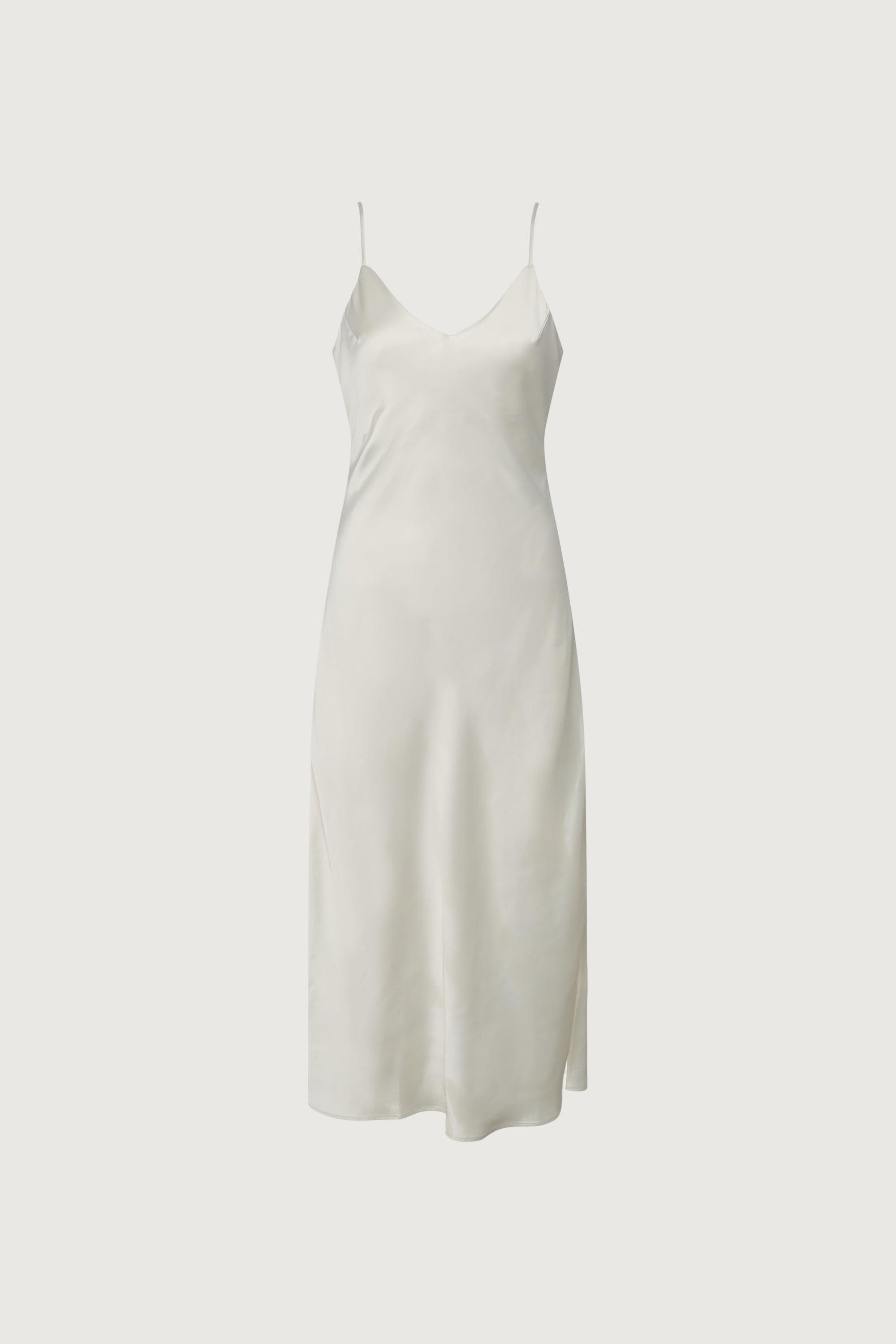 SATIN V-NECK SLIP MIDI DRESS by OAK + FORT