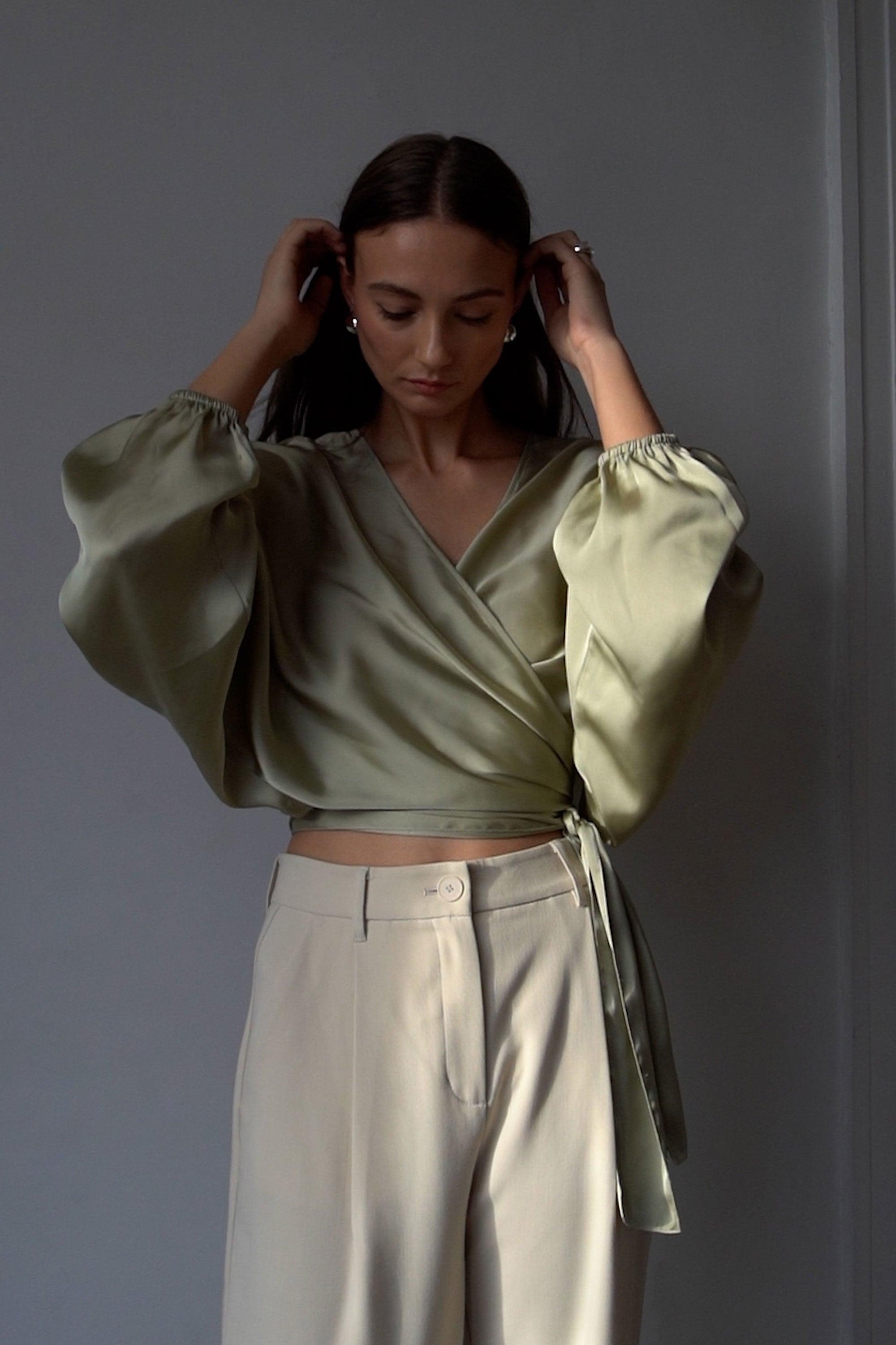 SATIN WRAP BLOUSE by OAK + FORT