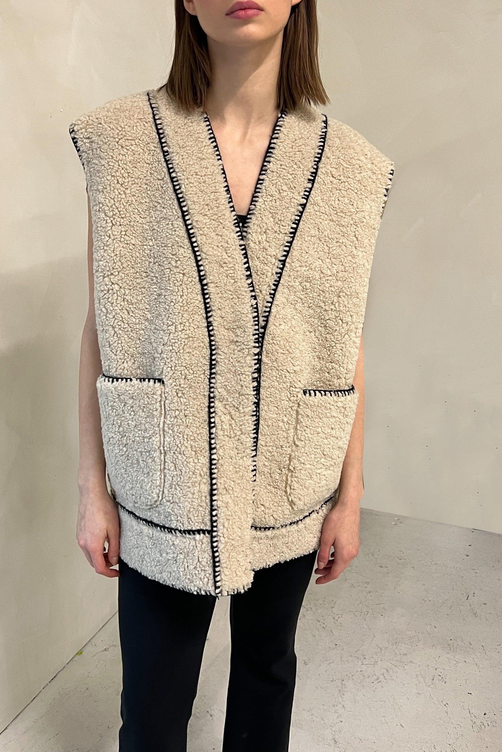 SHEARLING VEST WITH CONTRAST STITCH by OAK + FORT