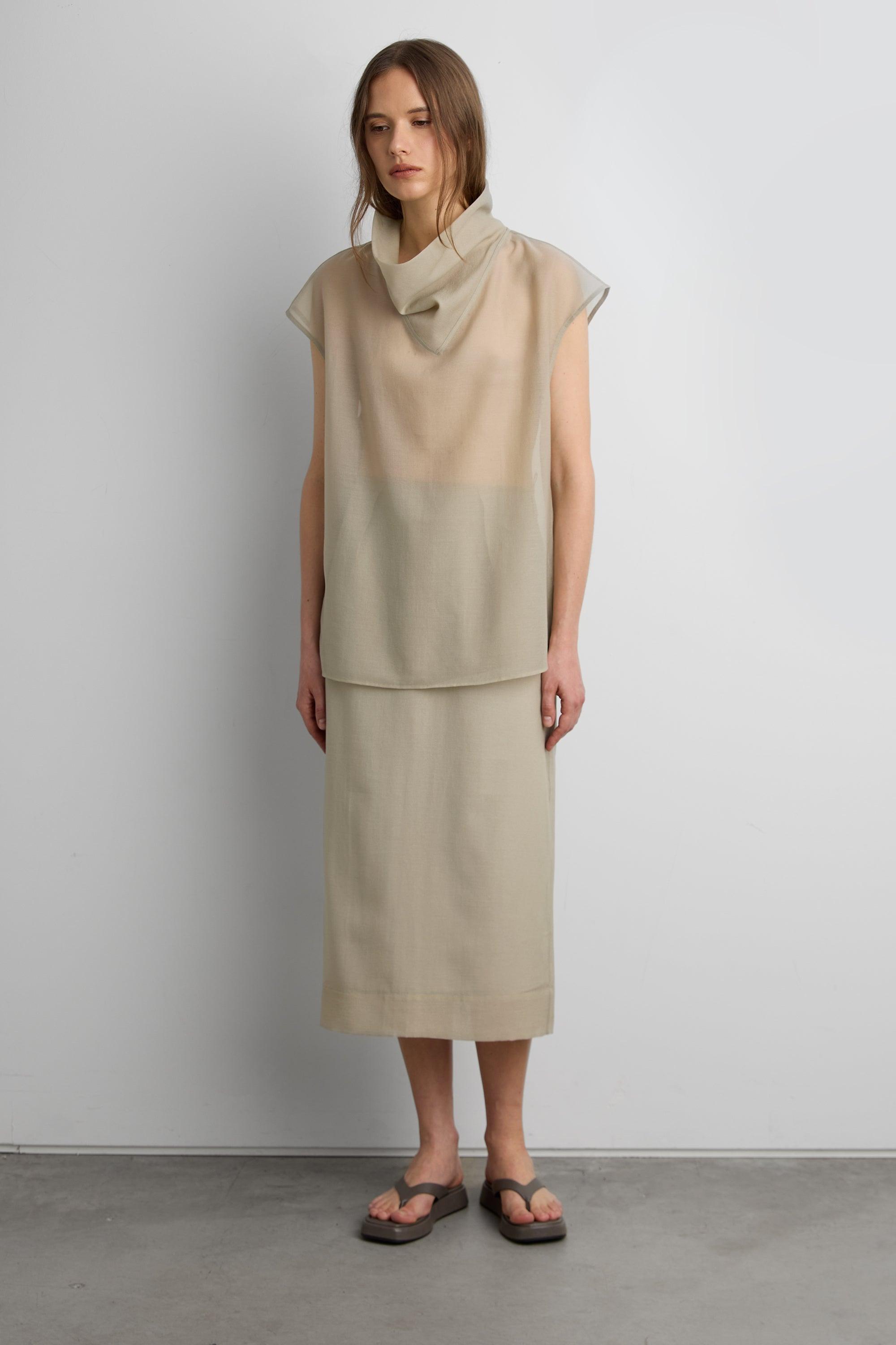 SHEER COWL NECK CAP SLEEVE BLOUSE by OAK + FORT
