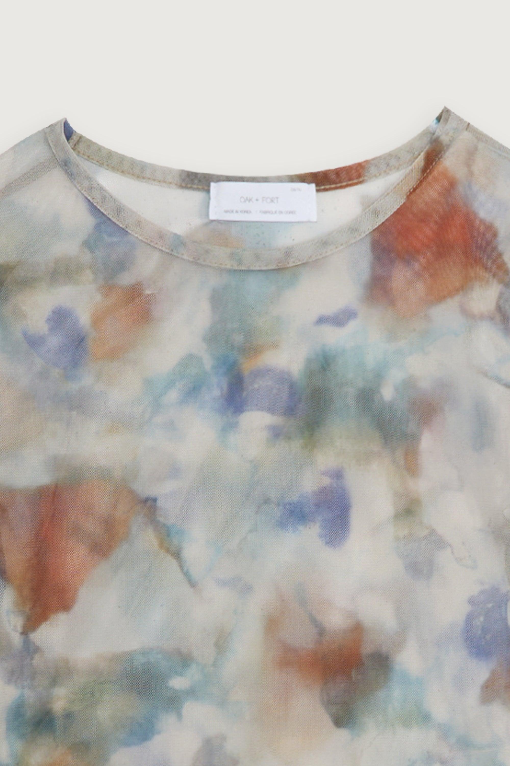 SHEER PRINTED LONG SLEEVE TOP by OAK + FORT
