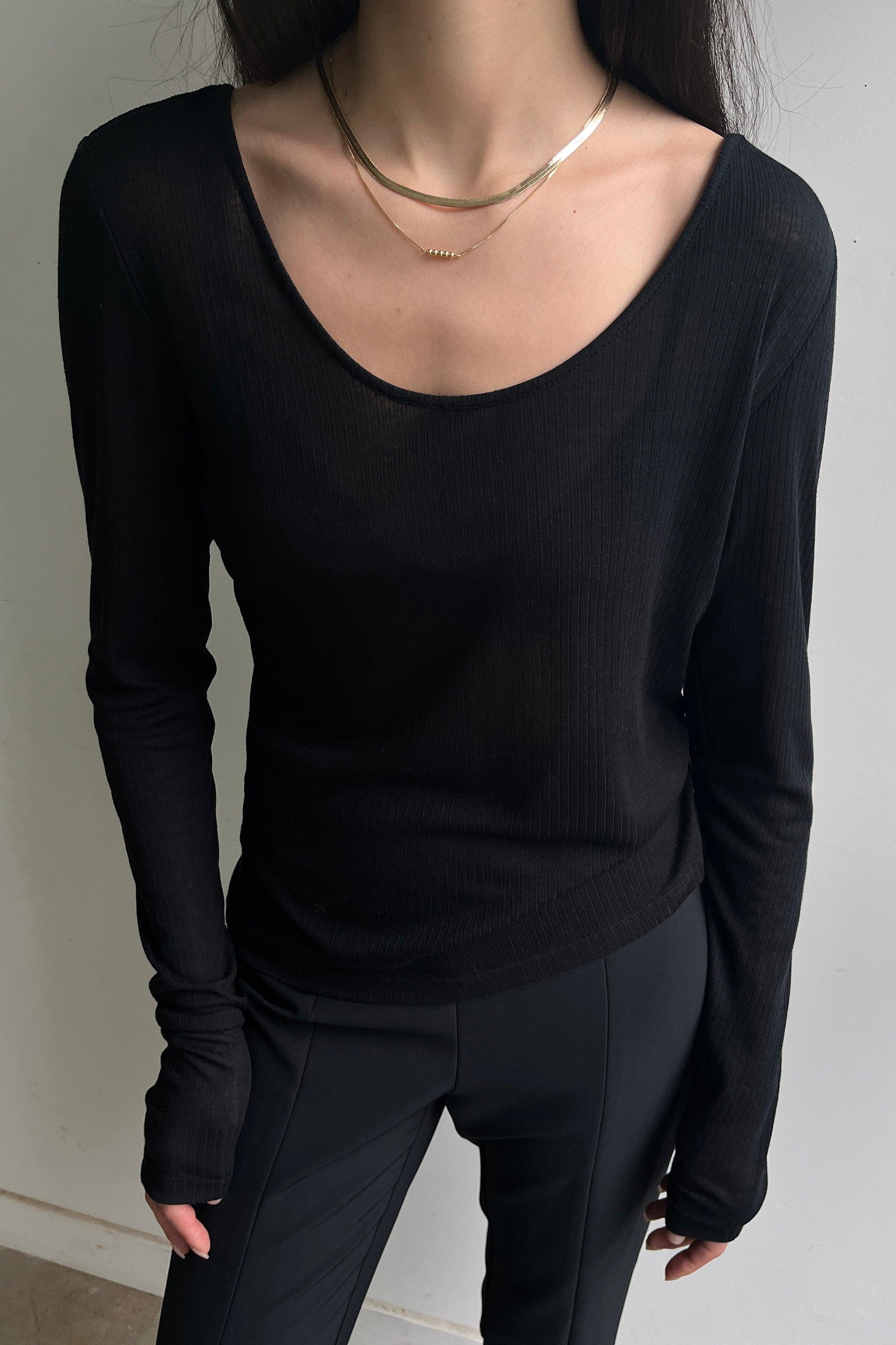 SHEER SCOOP NECK LONG SLEEVE TOP by OAK + FORT
