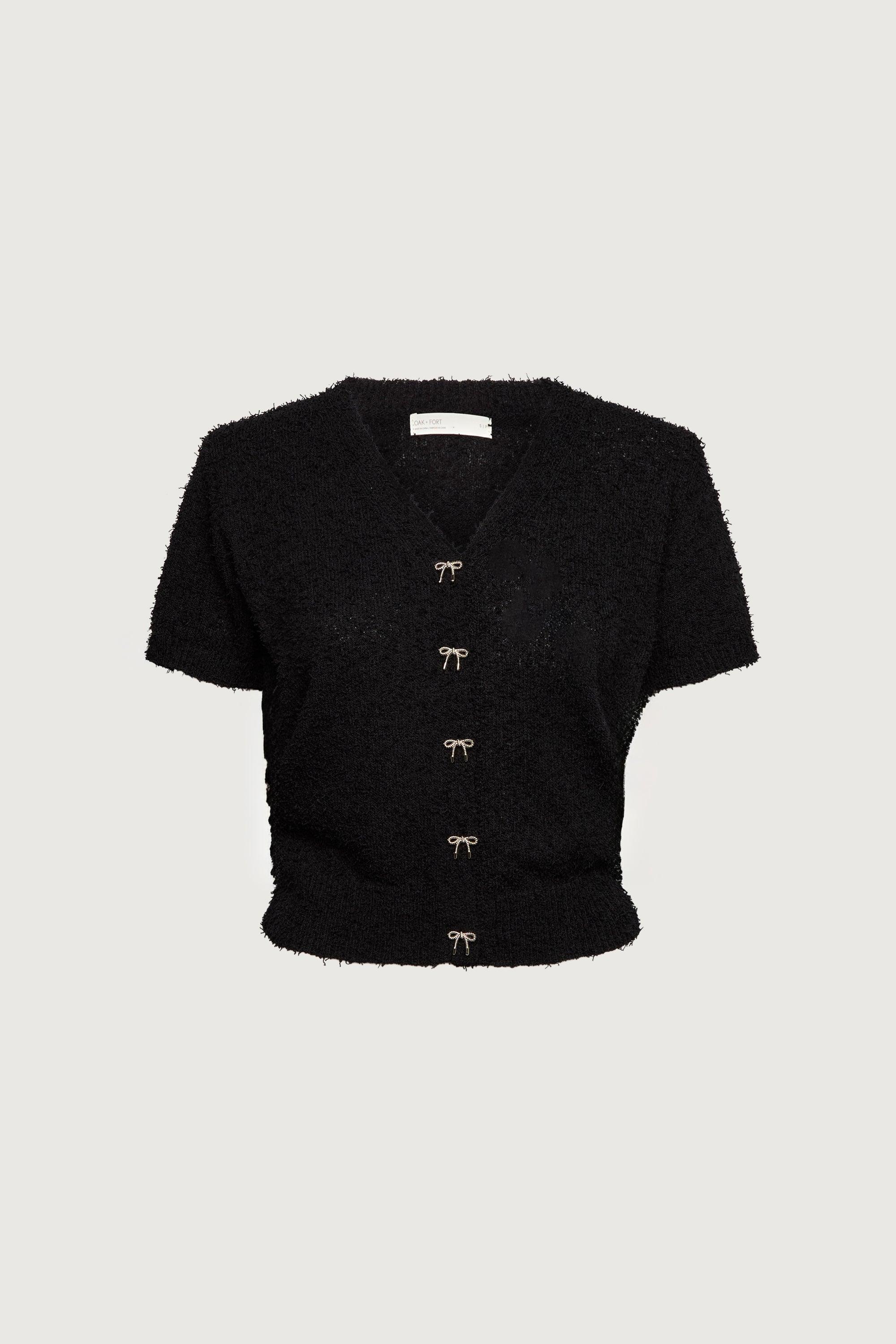 SHORT SLEEVE BOW BUTTON CARDIGAN by OAK + FORT