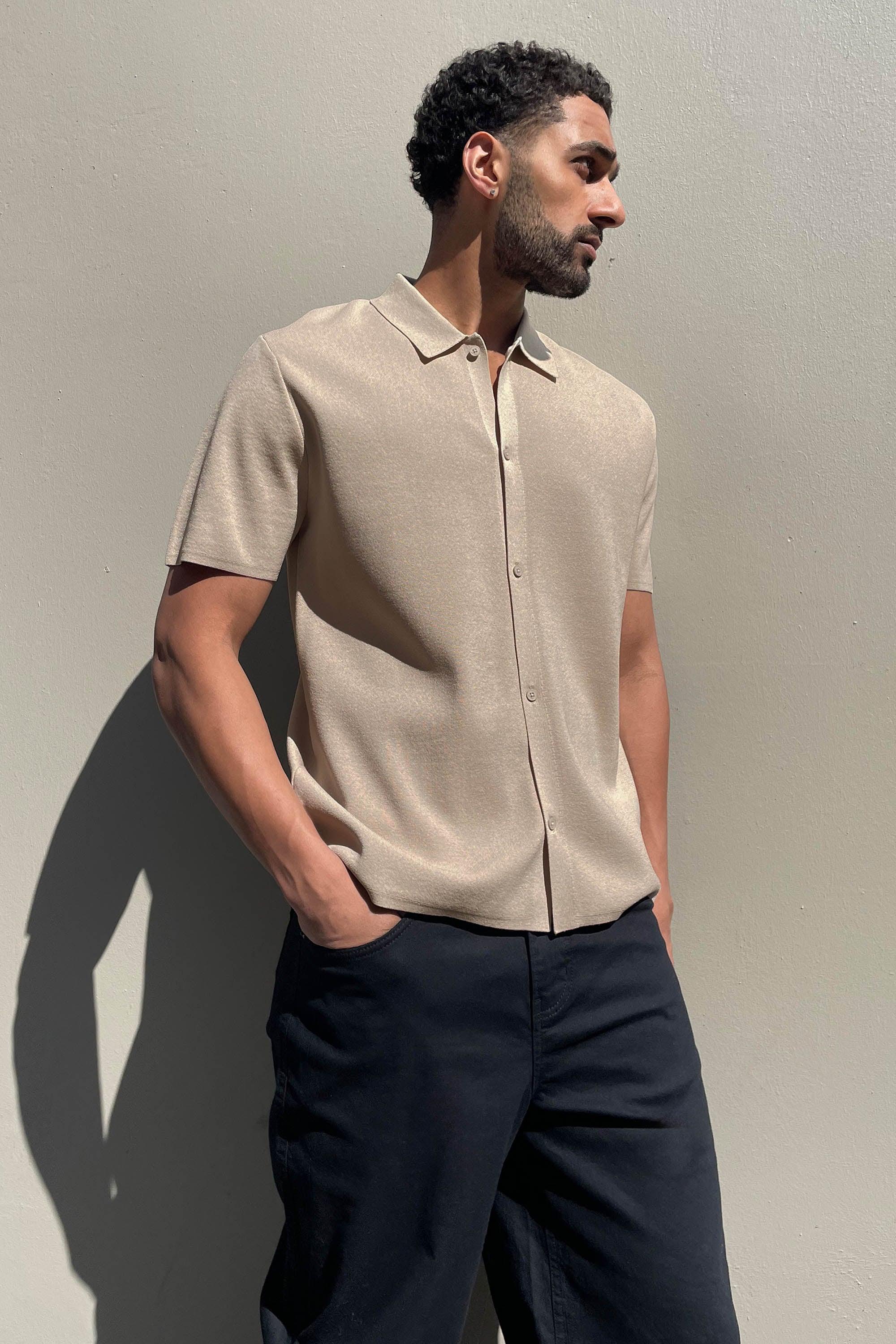 SHORT SLEEVE BUTTON UP SWEATER by OAK + FORT
