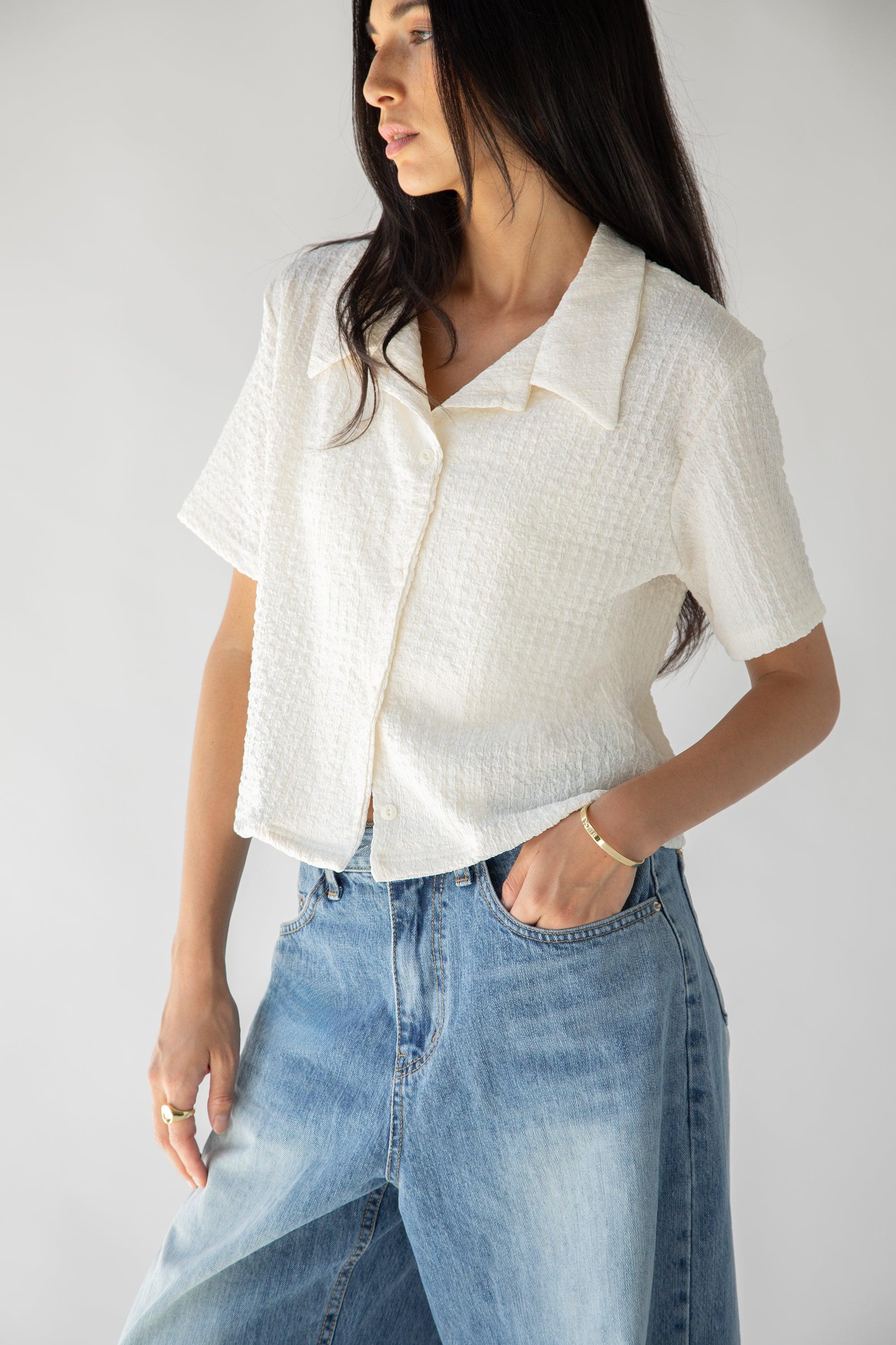 SHORT SLEEVE CRINKLE BUTTON UP by OAK + FORT