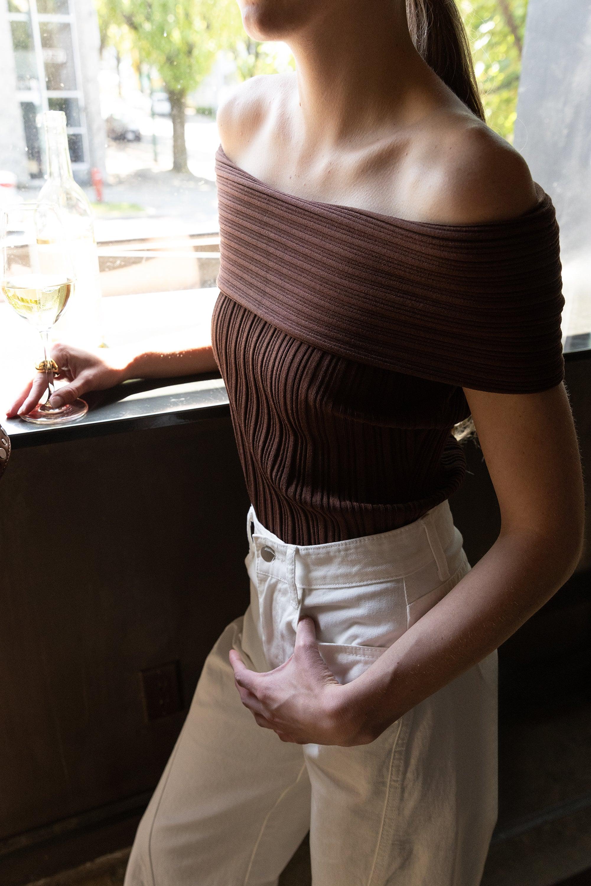 SHORT SLEEVE OFF THE SHOULDER KNIT SWEATER by OAK + FORT
