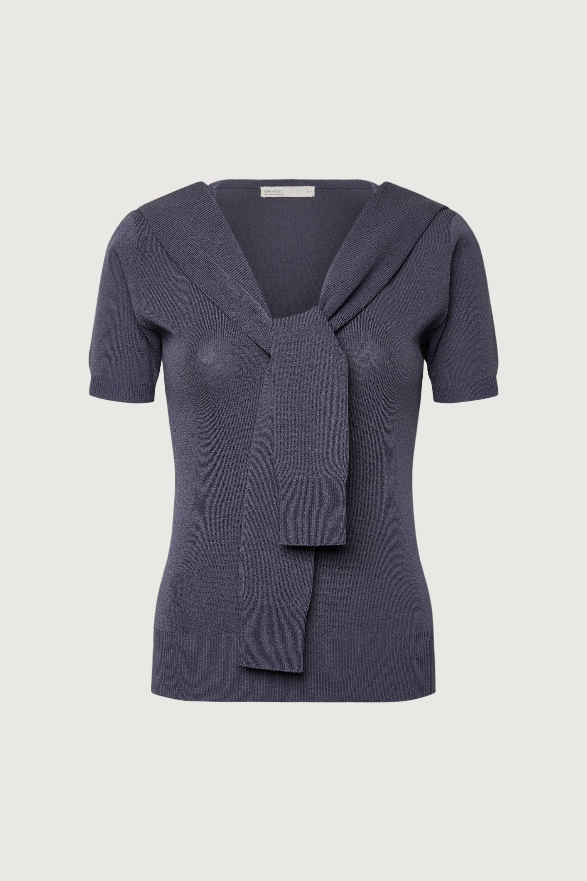 SHORT SLEEVE SWEATER WITH TIED FRONT EFFECT by OAK + FORT
