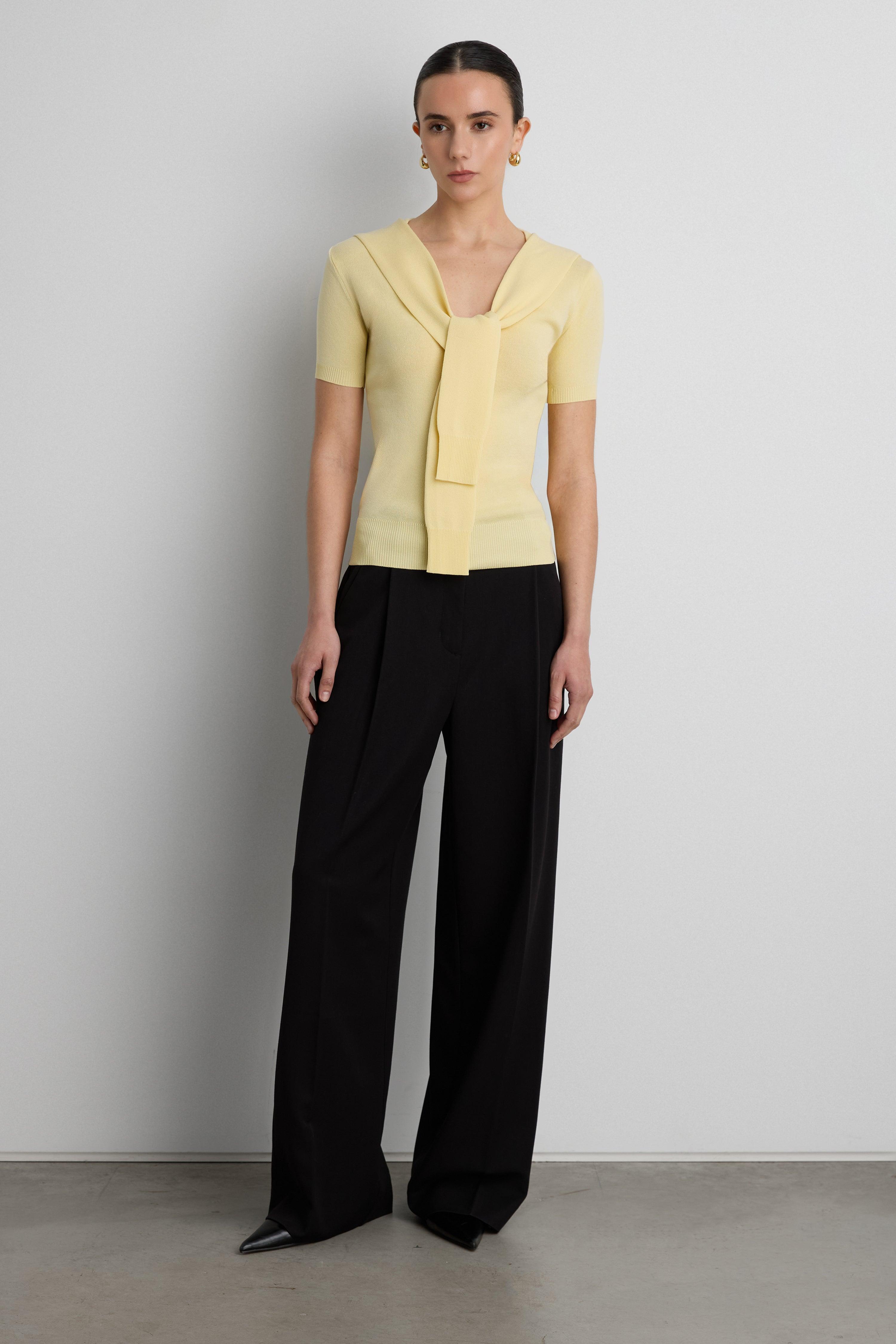 SHORT SLEEVE SWEATER WITH TIED FRONT EFFECT by OAK + FORT