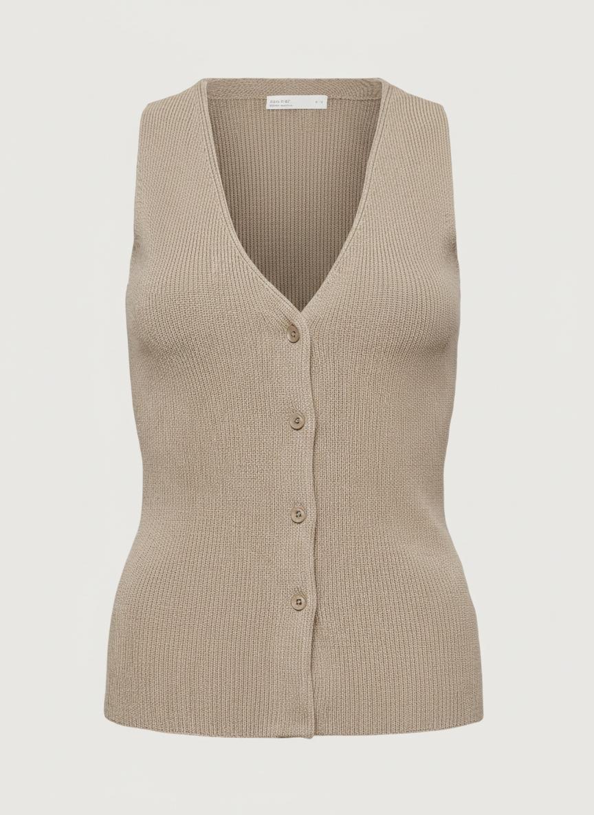 SLEEVELESS BUTTON FRONT KNIT TOP by OAK + FORT