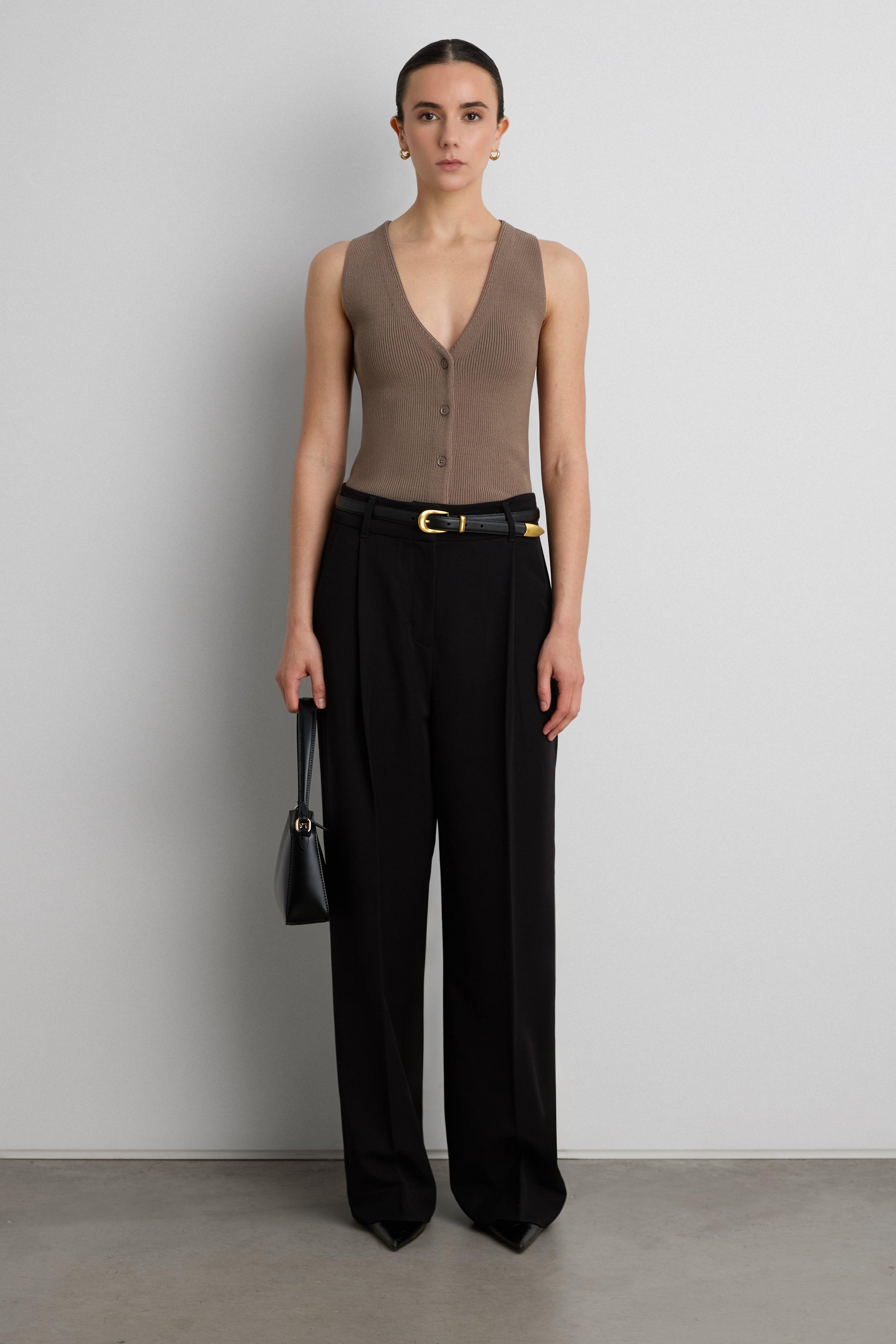SLEEVELESS BUTTON FRONT KNIT TOP by OAK + FORT