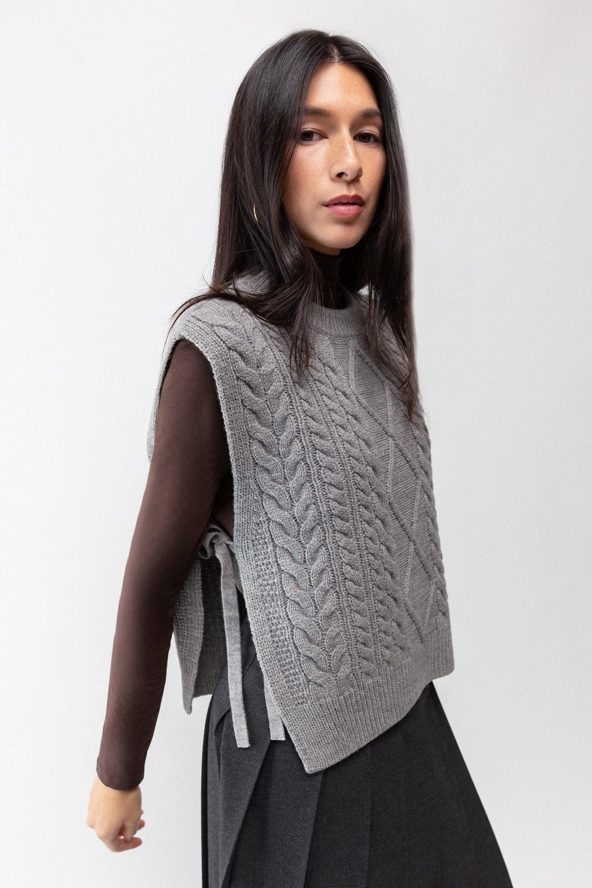 SLEEVELESS CABLE-KNIT VEST WITH TIES by OAK + FORT