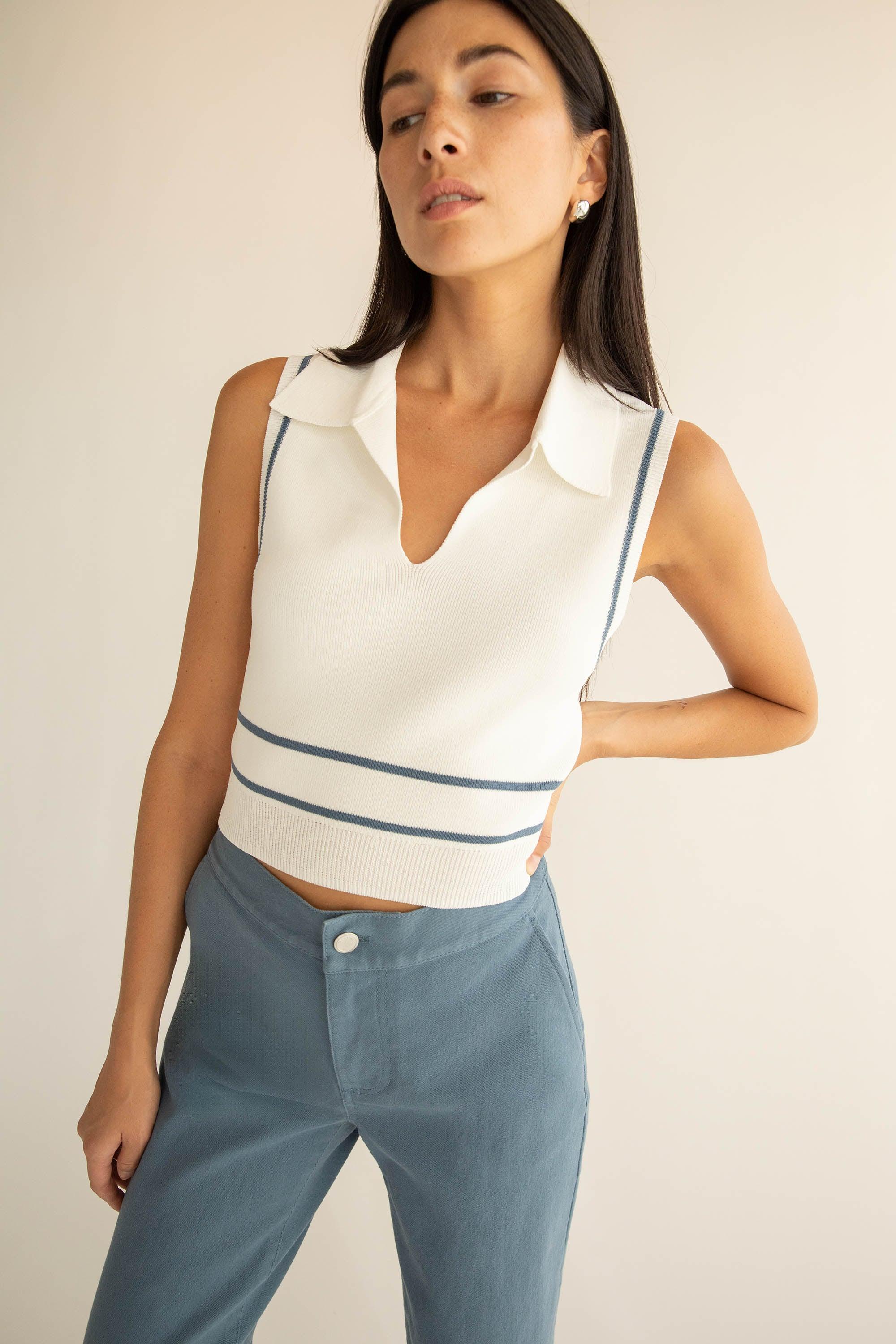 SLEEVELESS COLLARED KNIT TANK by OAK + FORT