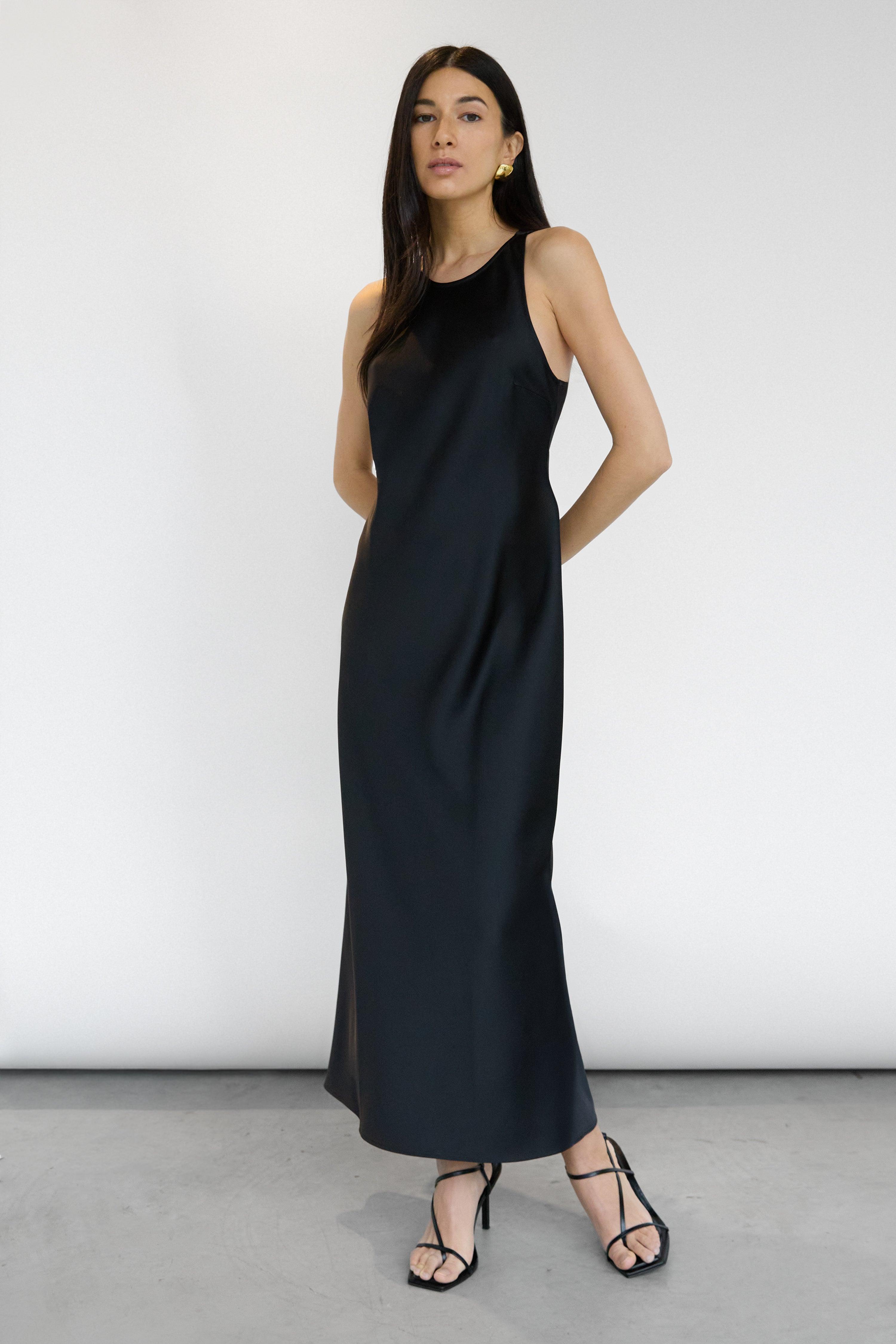 SLEEVELESS MIDI SATIN DRESS by OAK + FORT