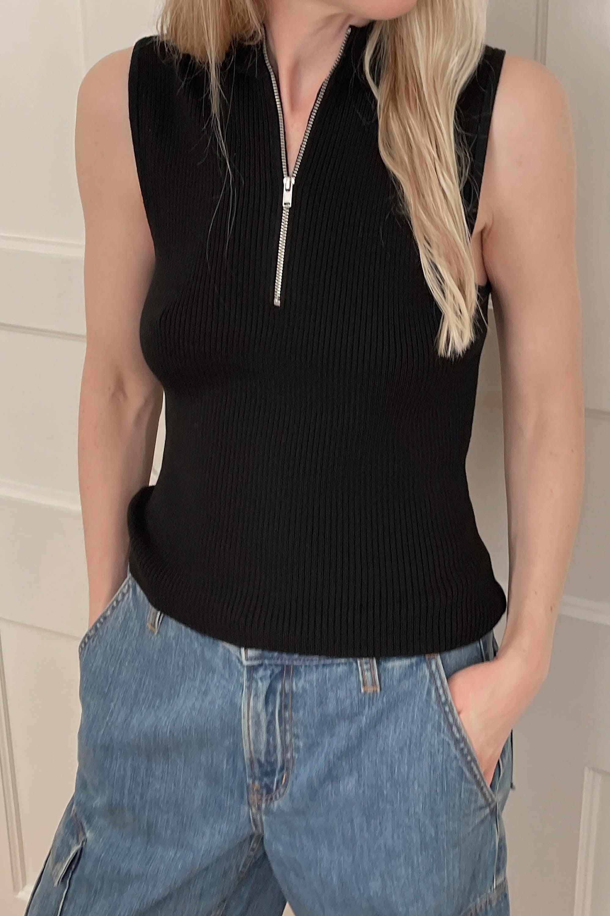 SLEEVELESS MOCKNECK HALF-ZIP SWEATER by OAK + FORT