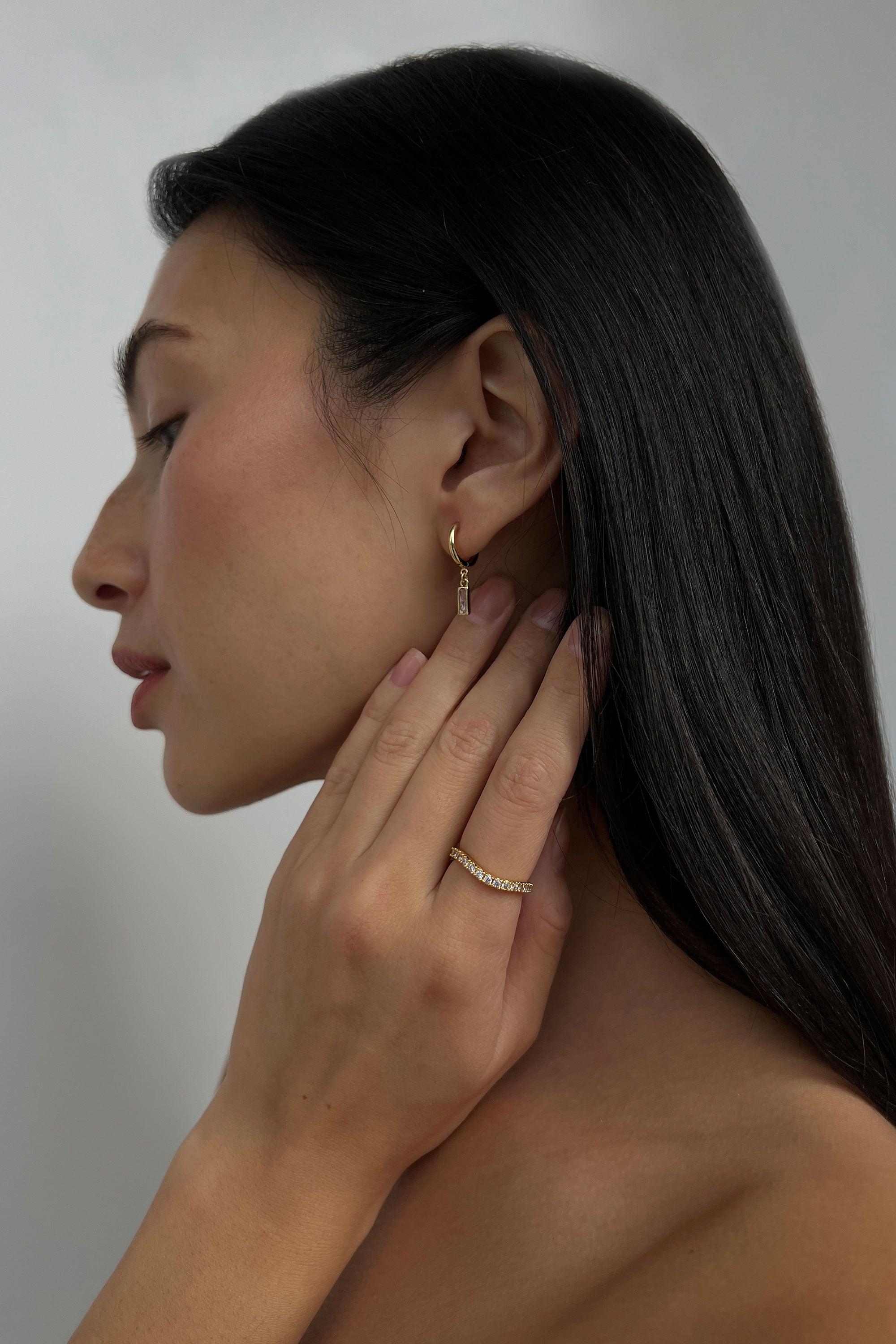 SMALL HOOPS WITH BAGUETTE ZIRCONIA by OAK + FORT