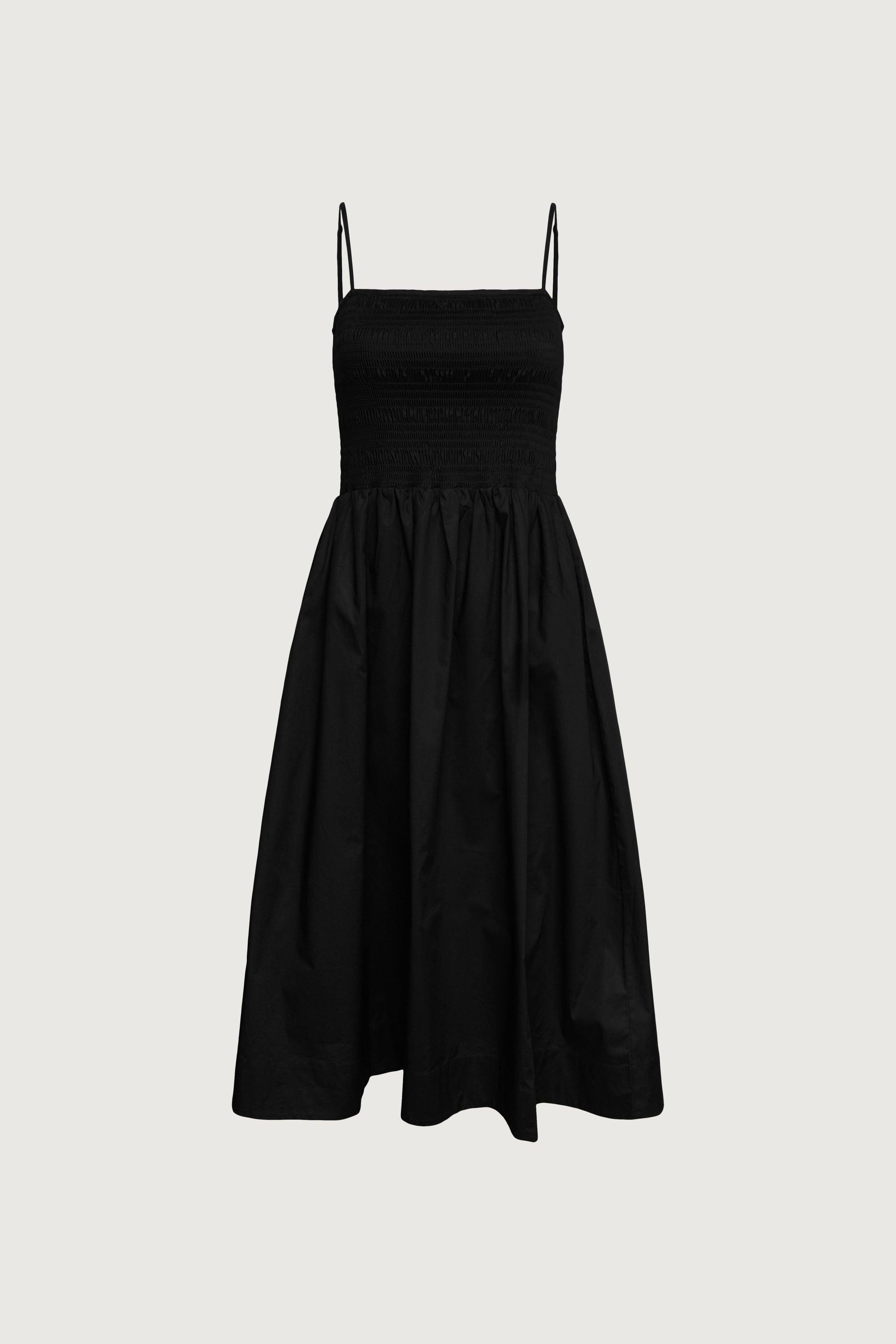SMOCKED POPLIN MIDI DRESS by OAK + FORT