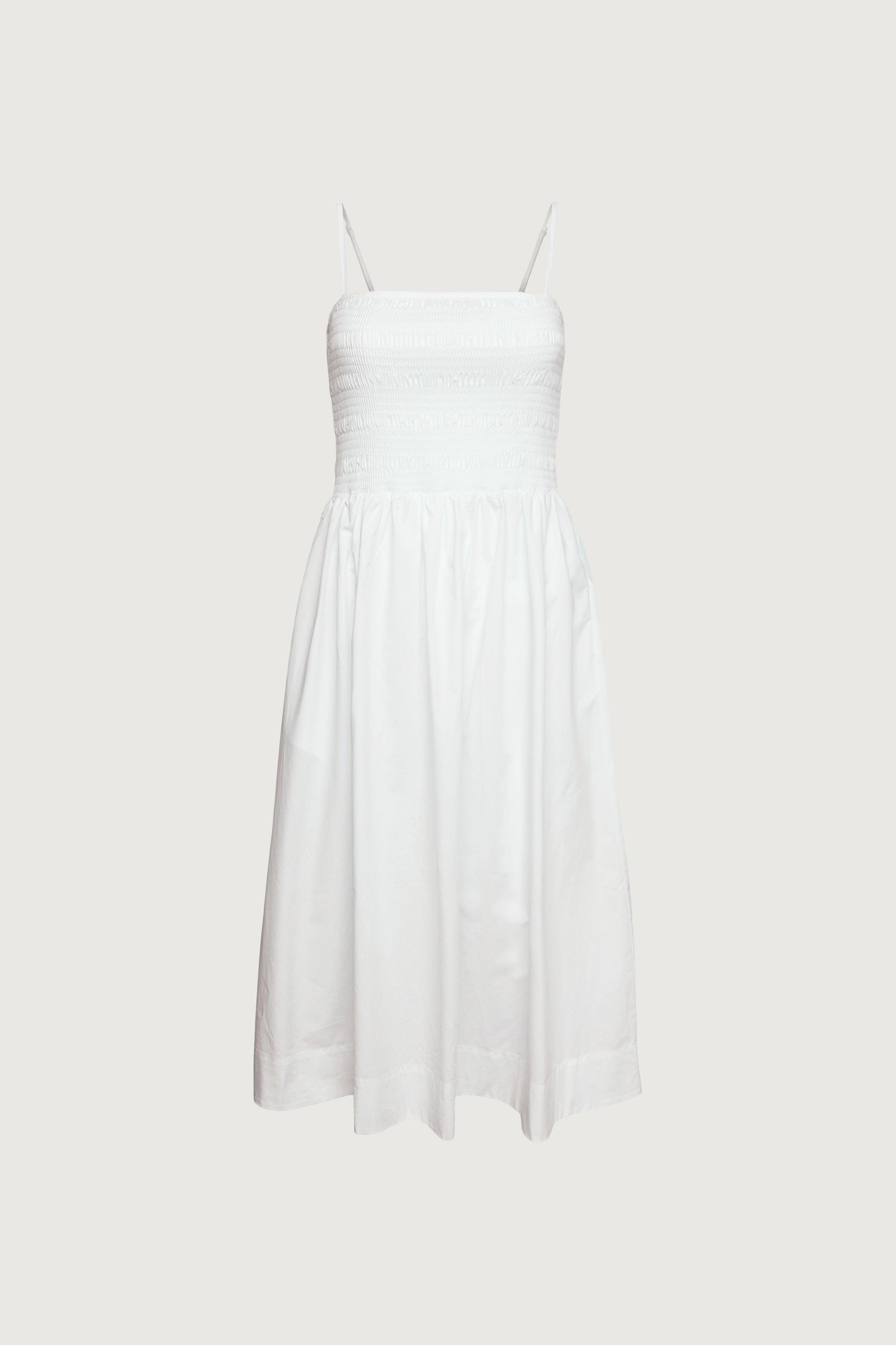SMOCKED POPLIN MIDI DRESS by OAK + FORT