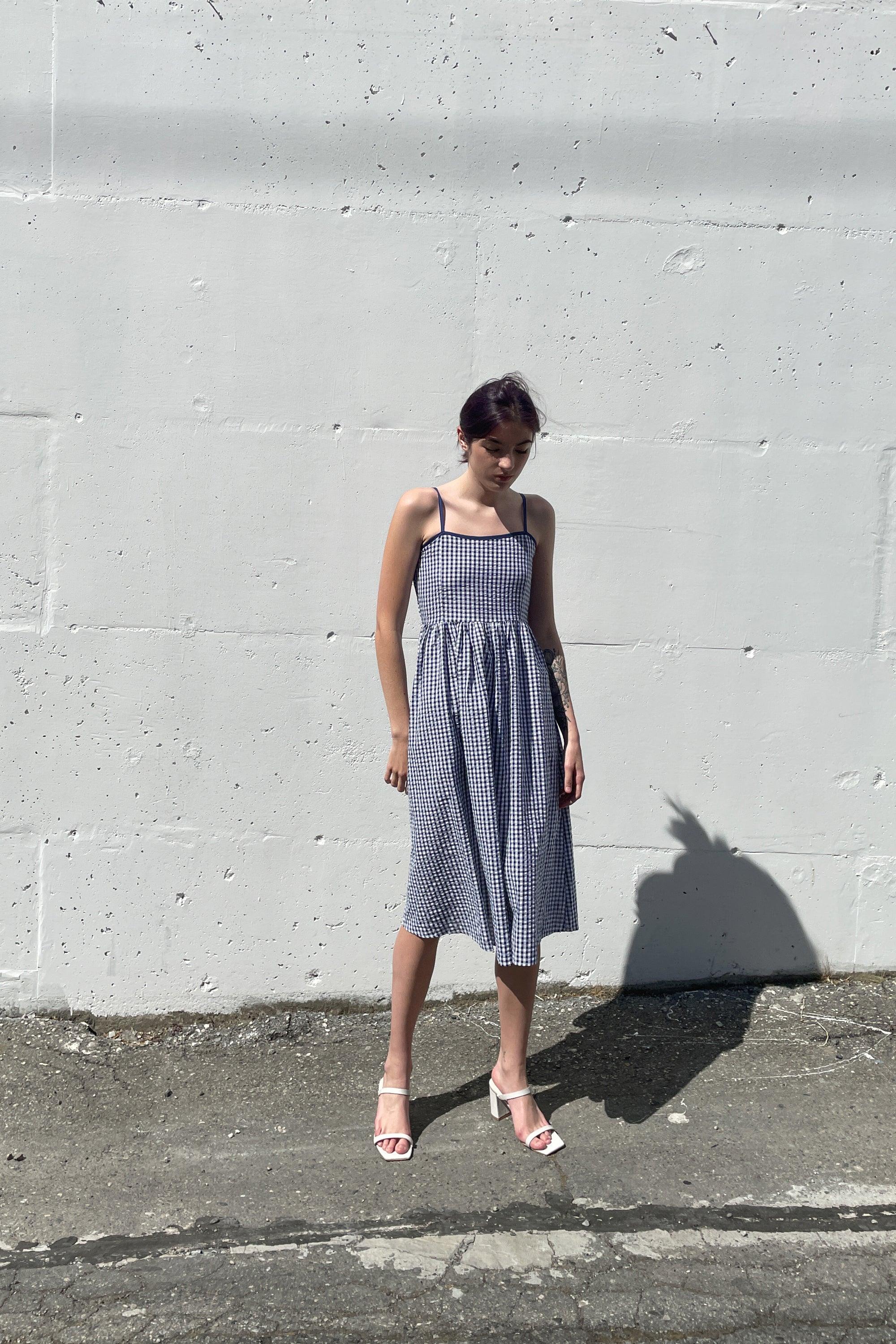 SQUARE NECK GINGHAM DRESS by OAK + FORT