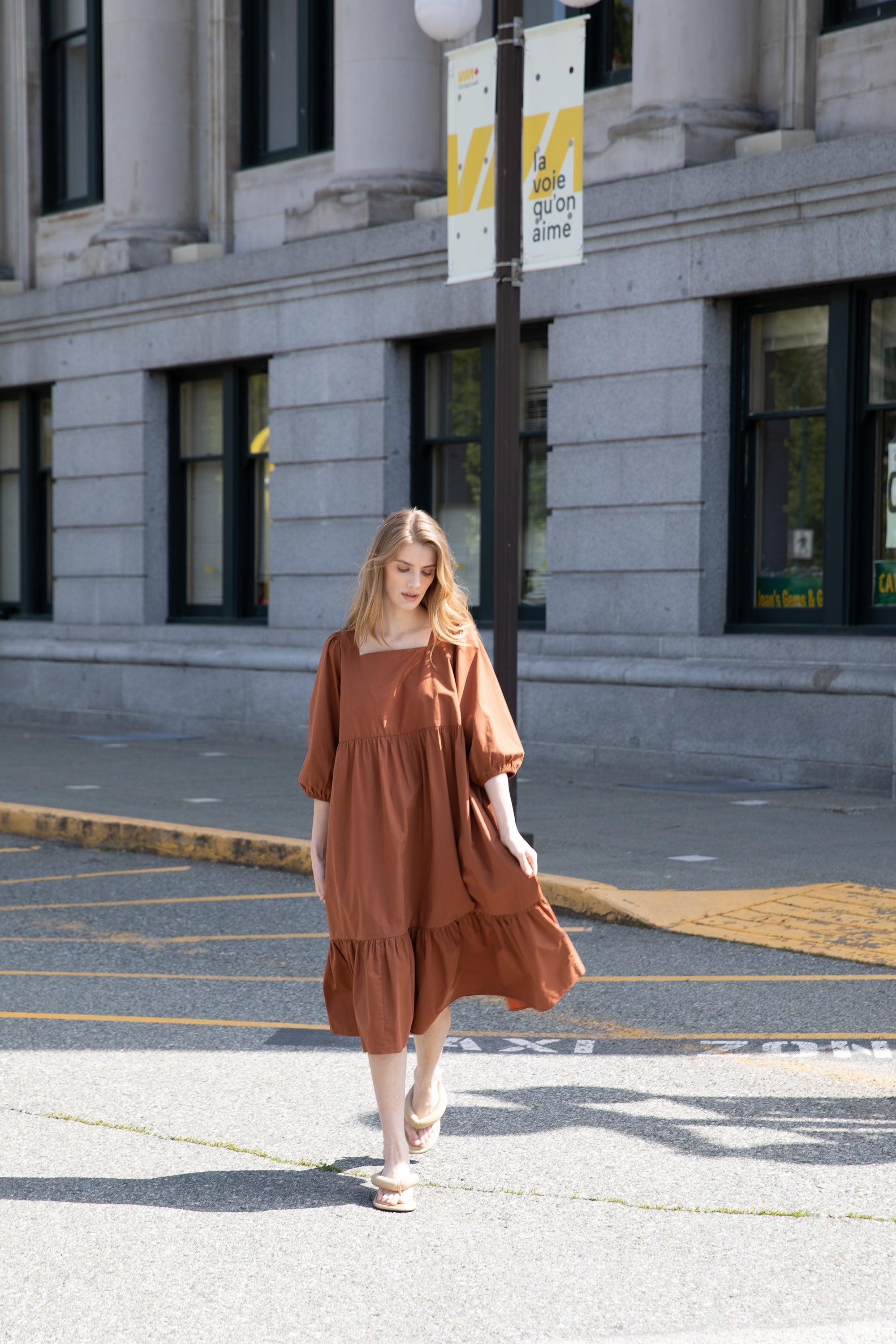 SQUARE NECK MIDI DRESS by OAK + FORT
