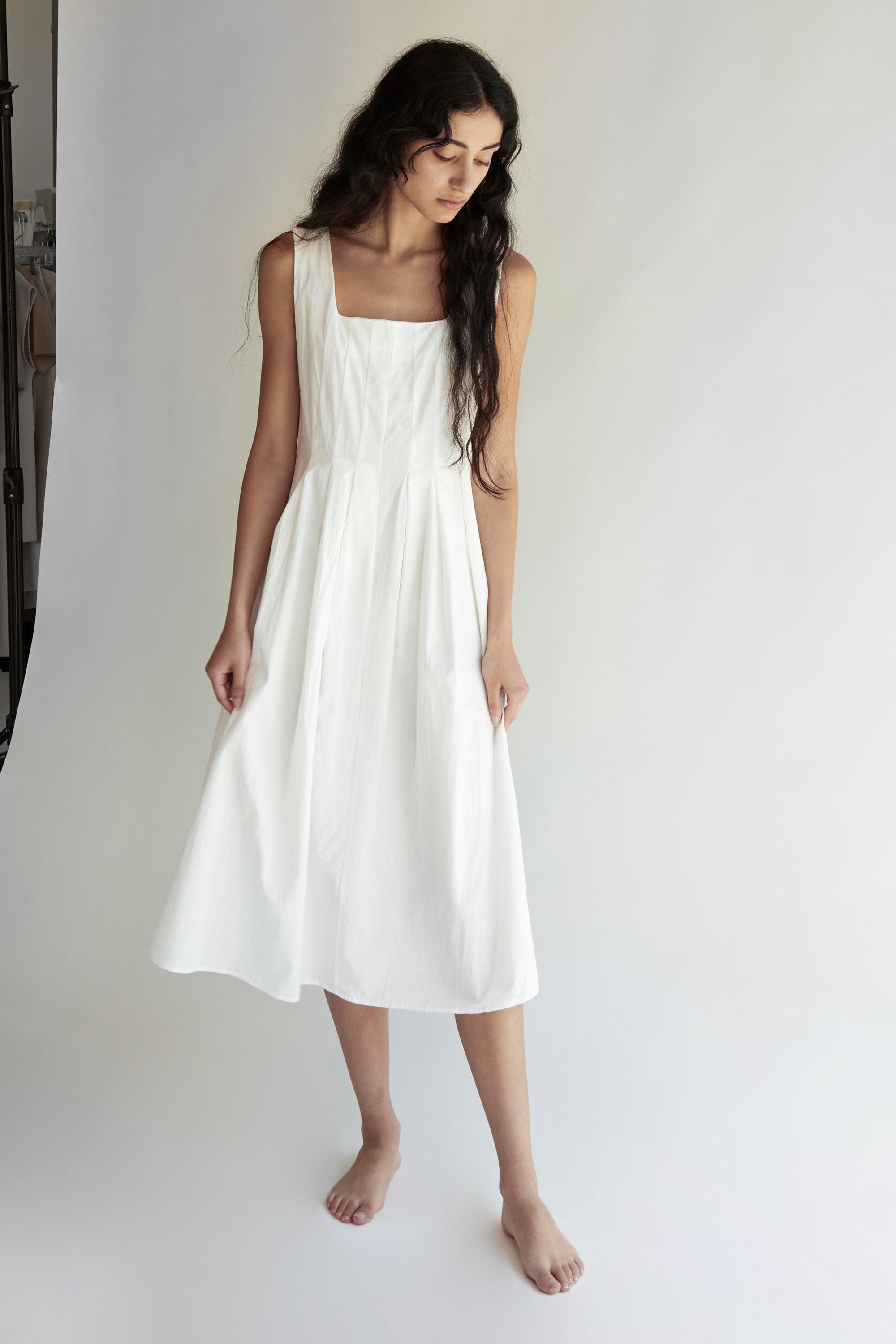 SQUARE NECK PLEATED DRESS by OAK + FORT