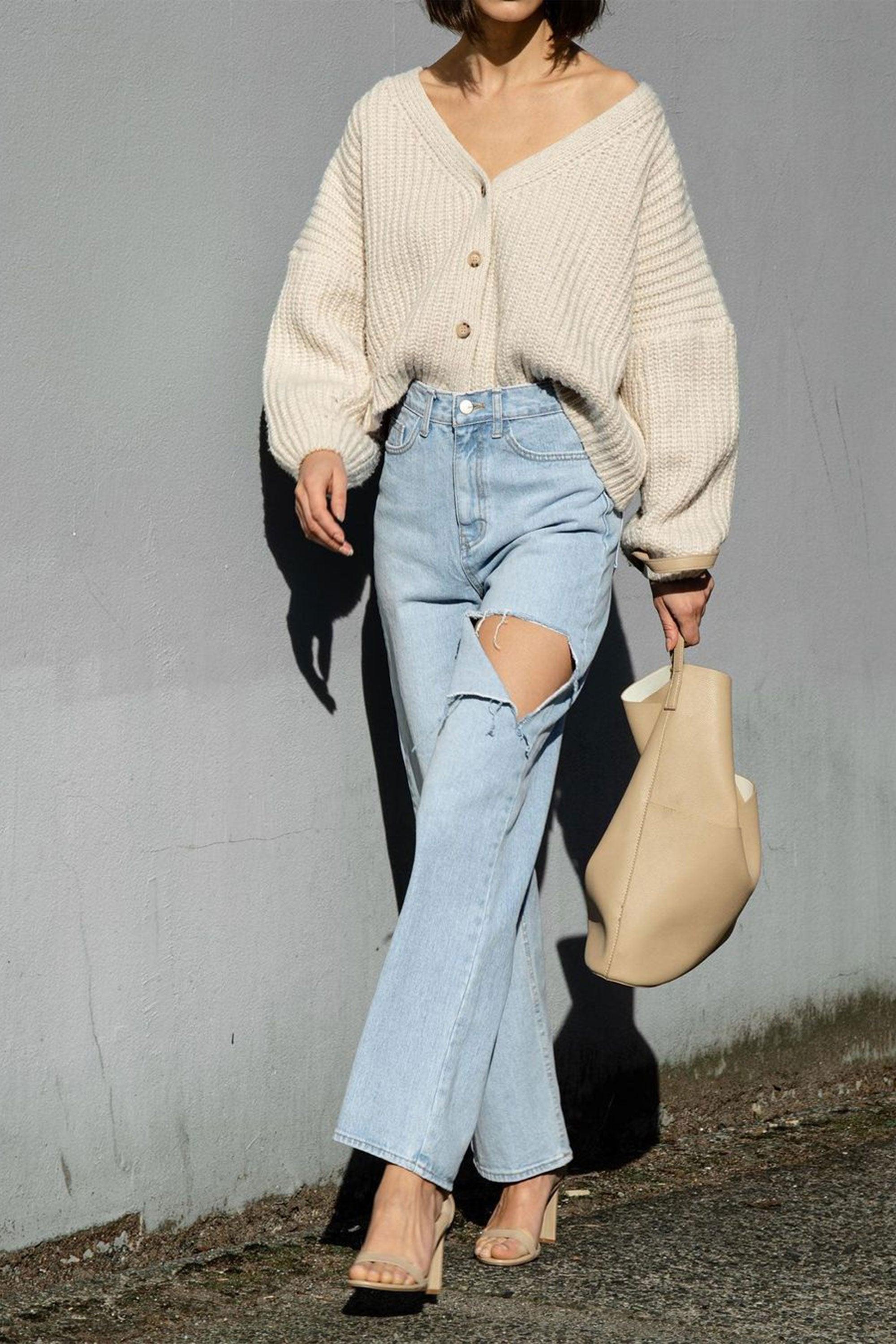 STRAIGHT LEG JEAN WITH CUTOUT by OAK + FORT