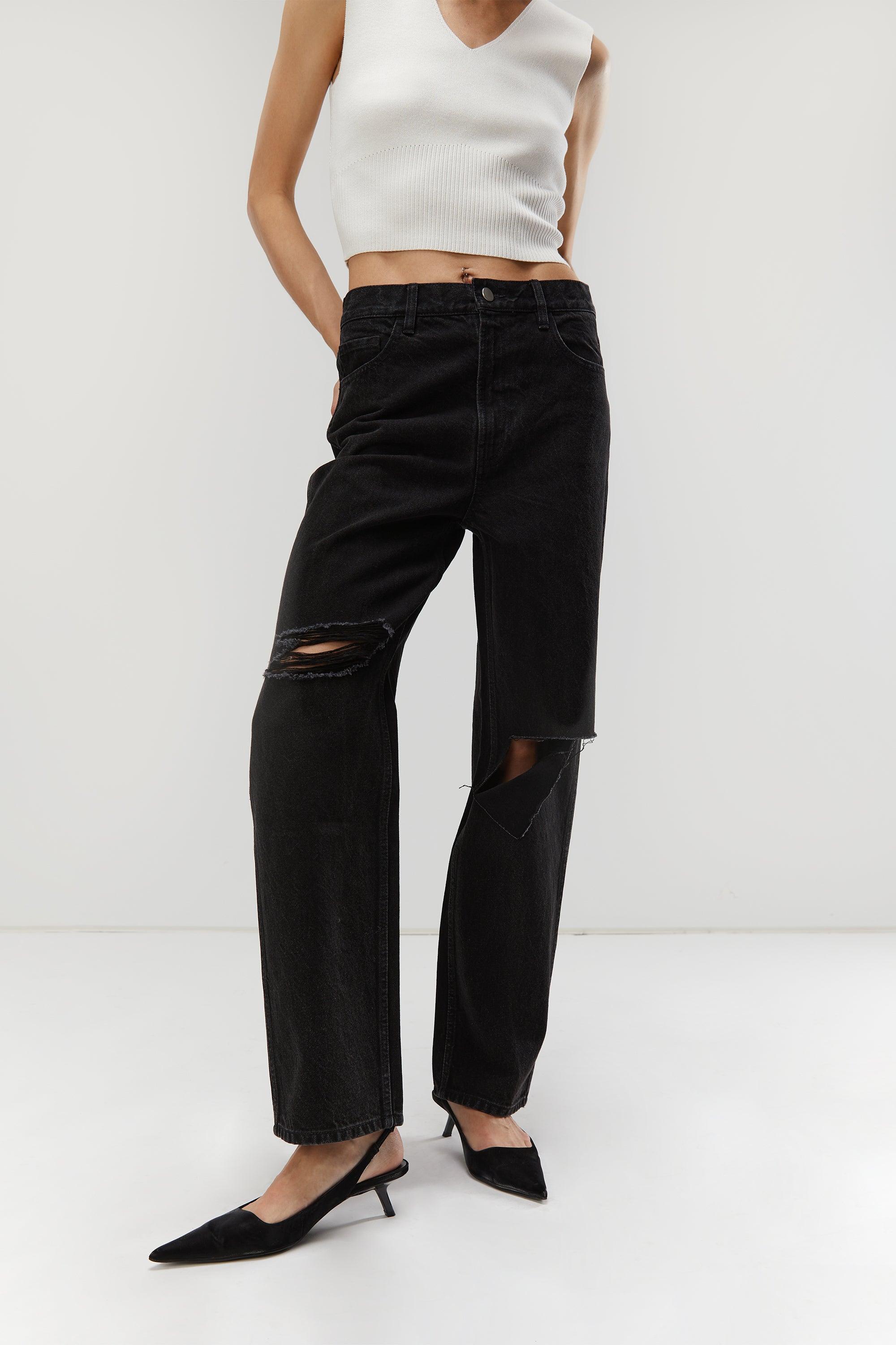 STRAIGHT LEG RIPPED JEANS by OAK + FORT