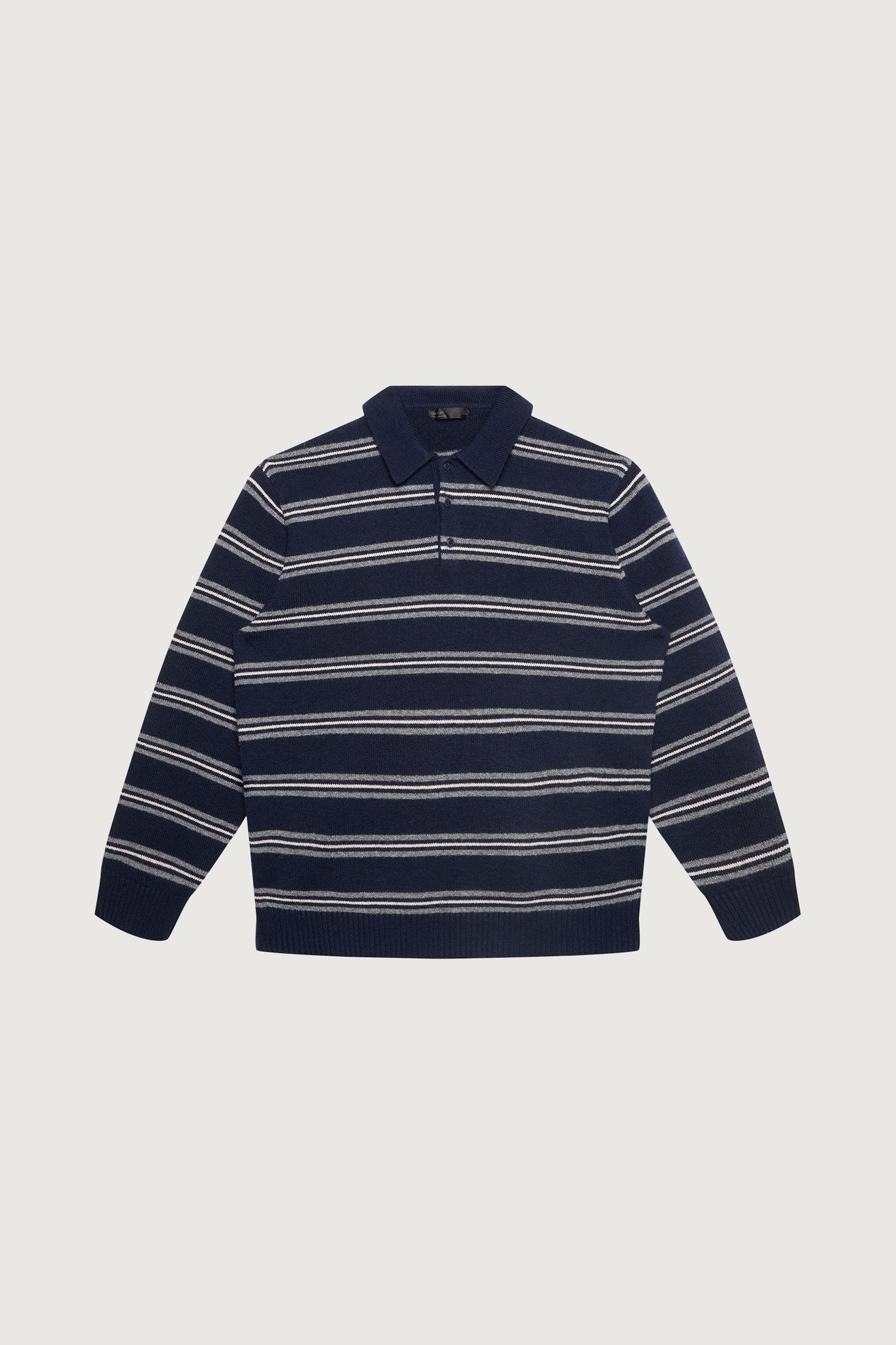 STRIPED LONG SLEEVE POLO SWEATER by OAK + FORT