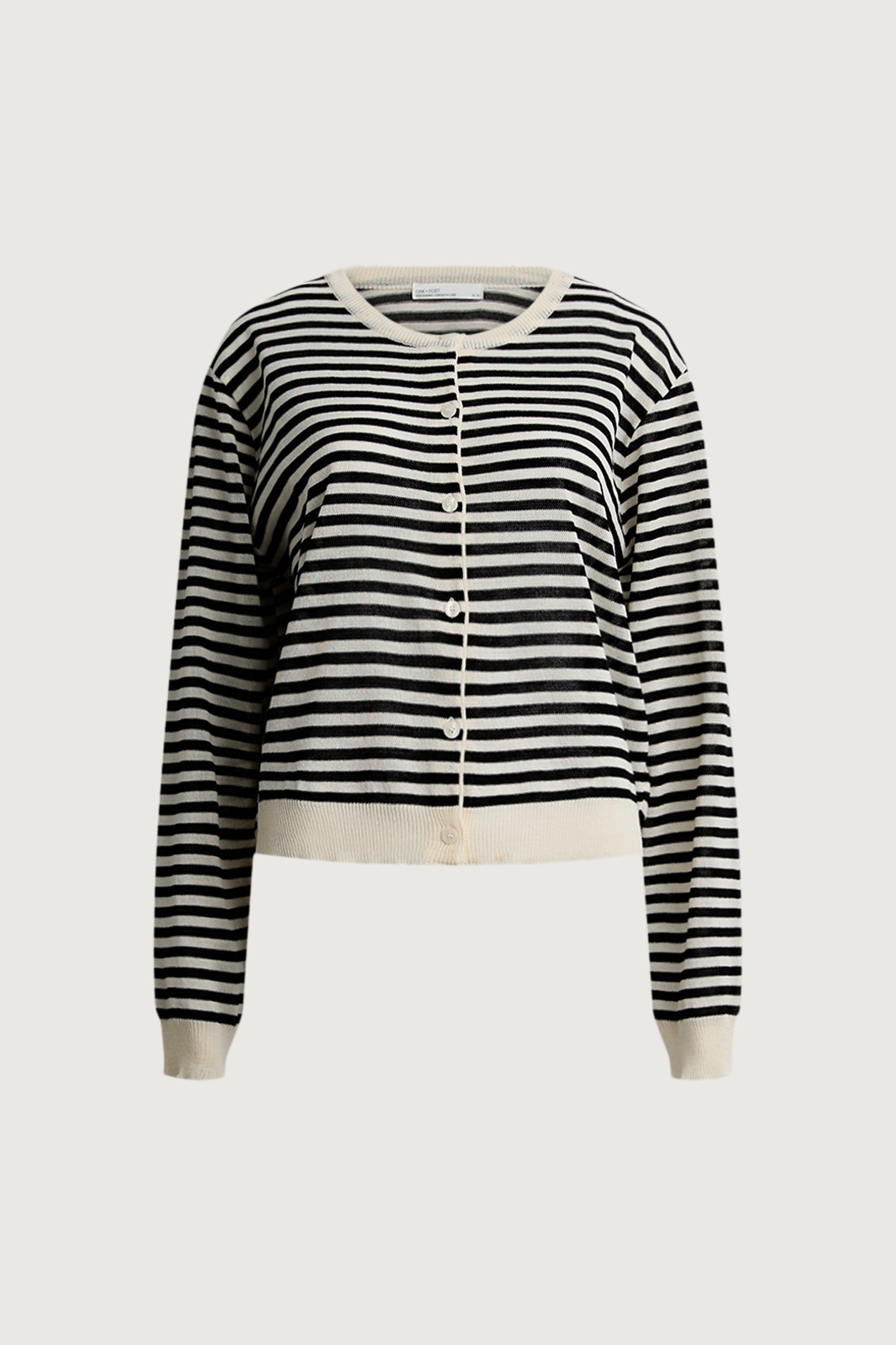 STRIPED ROUND NECK CARDIGAN by OAK + FORT