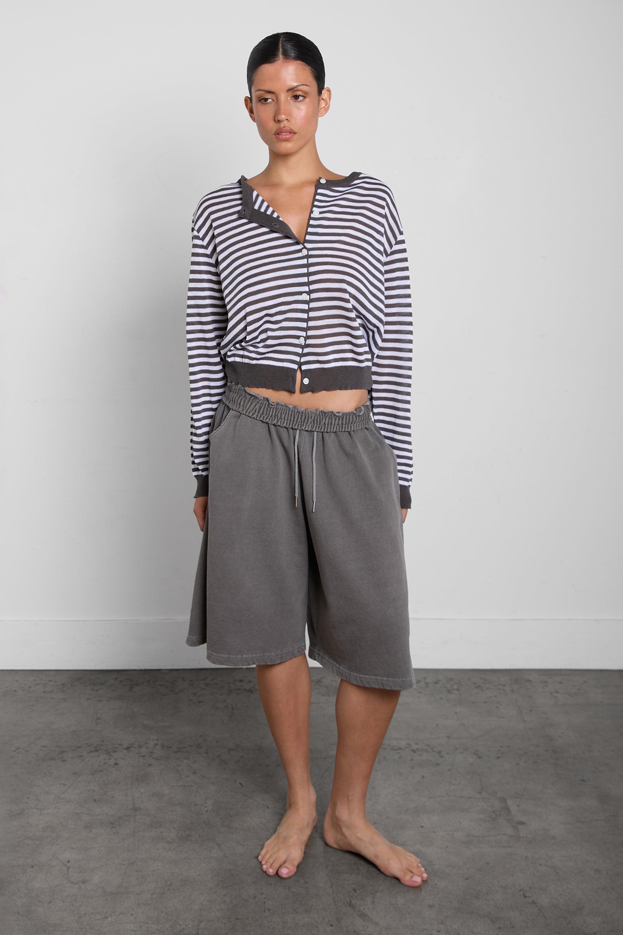 STRIPED ROUND NECK CARDIGAN by OAK + FORT