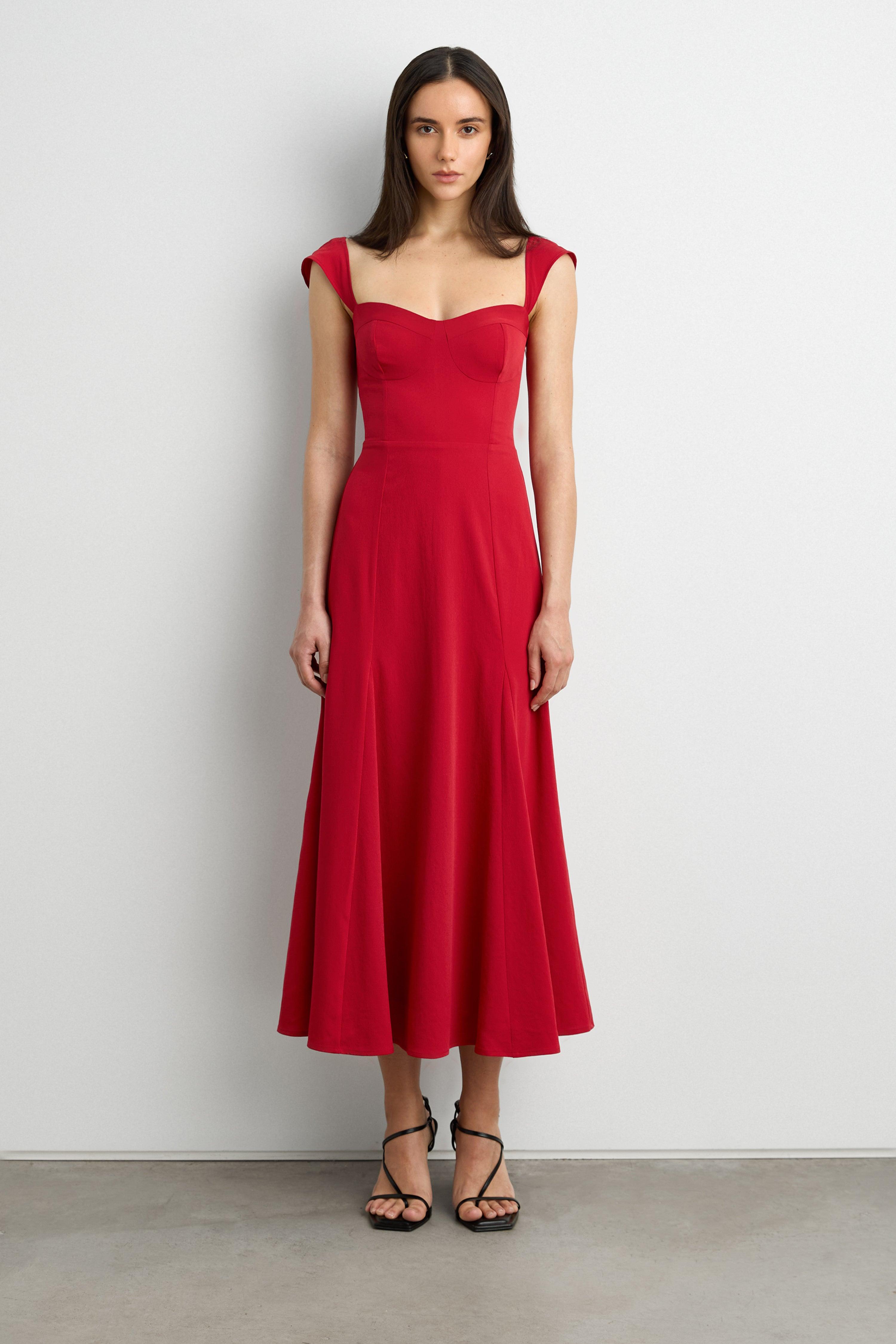 SWEETHEART NECKLINE CORSET MIDI DRESS by OAK + FORT