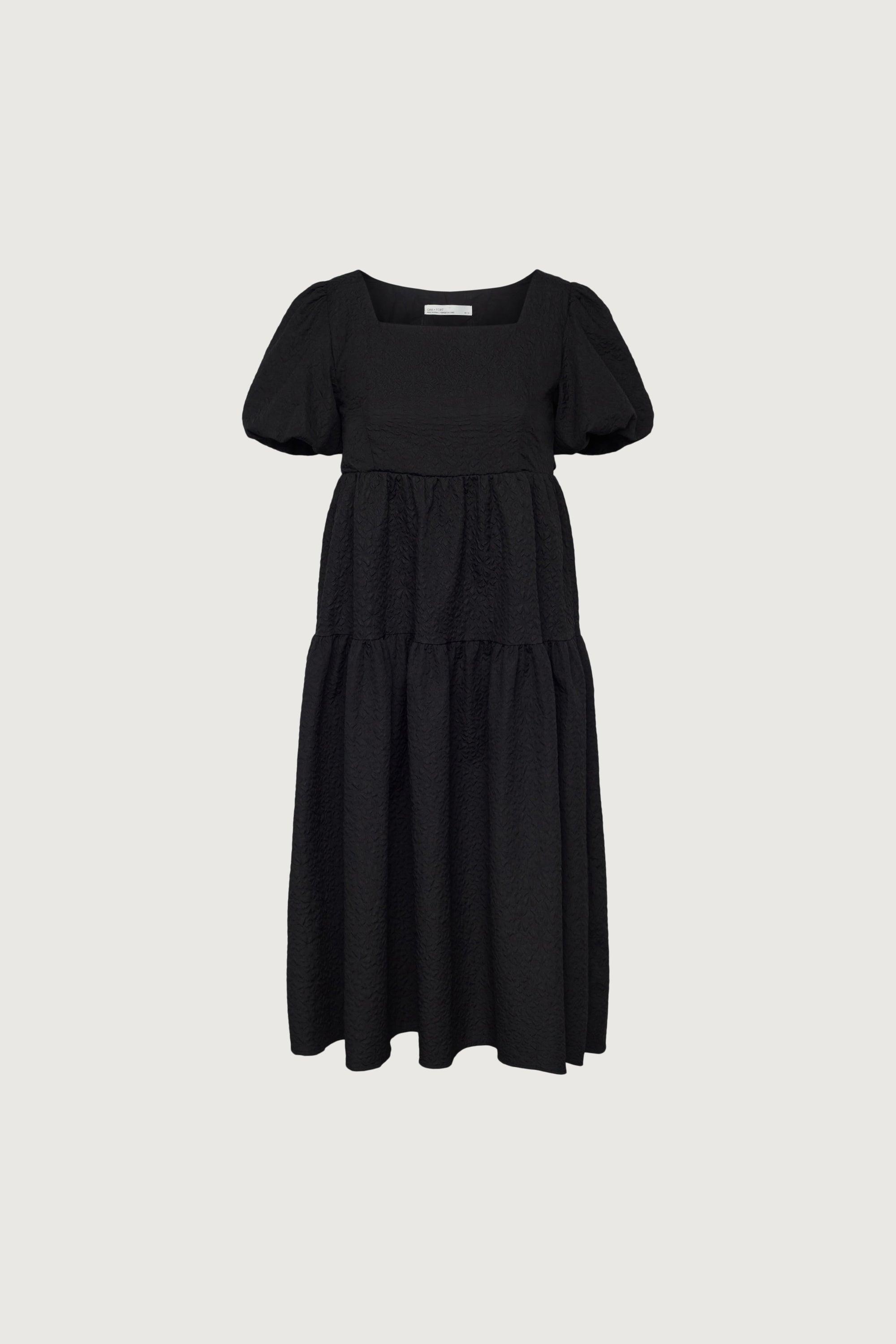 TEXTURED PUFF SLEEVE MIDI DRESS by OAK + FORT